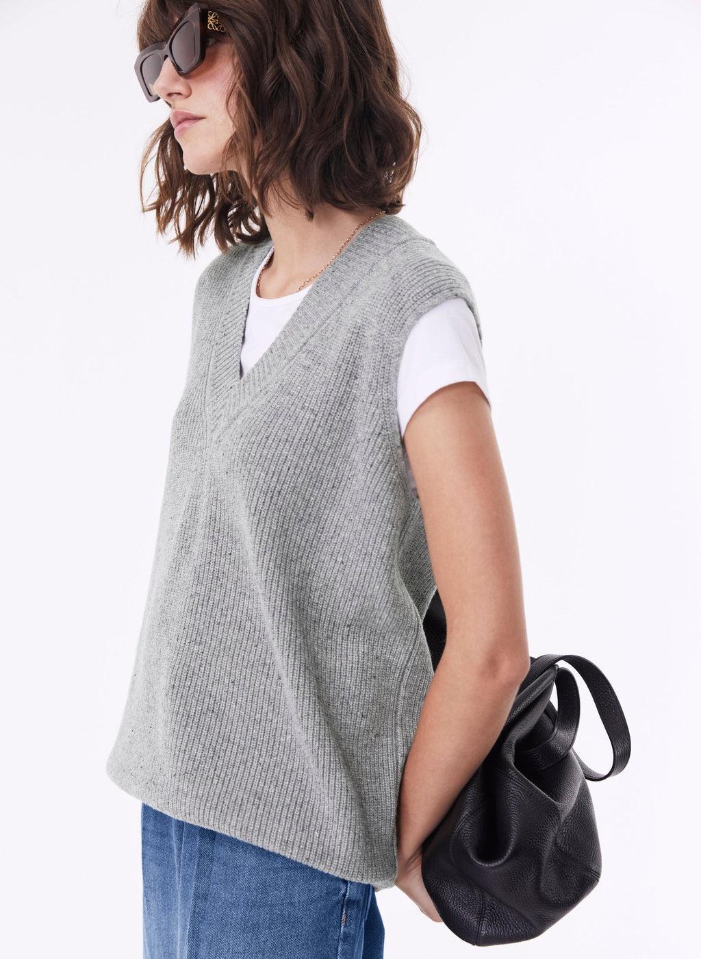 Katalina Recycled Wool Knitted Vest - Grey Fleck Baukjen