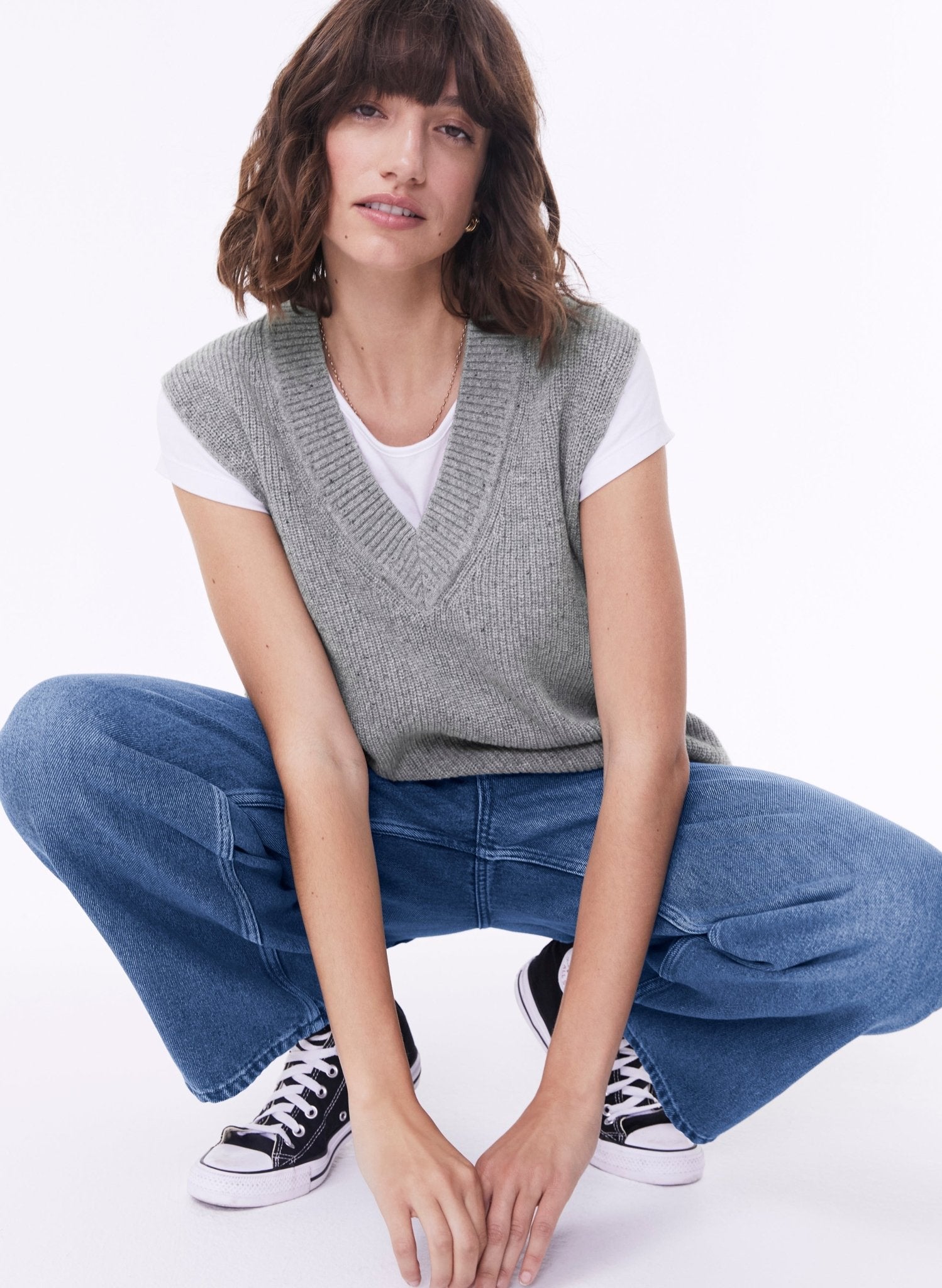 Katalina Recycled Wool Knitted Vest - Grey Fleck Baukjen