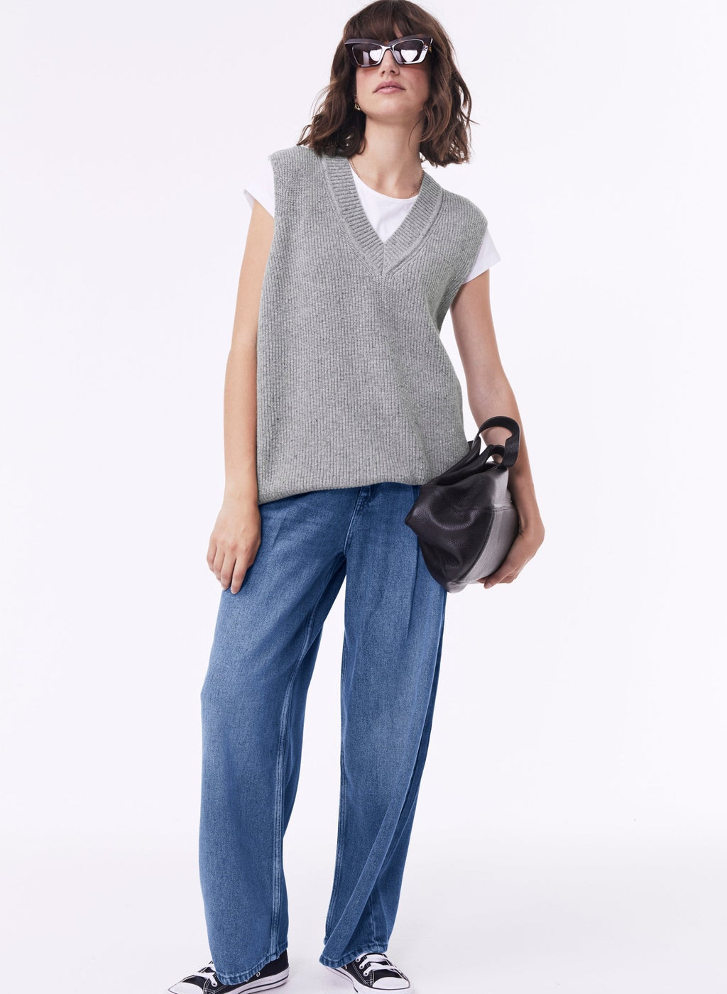 Katalina Recycled Wool Knitted Vest - Grey Fleck Baukjen
