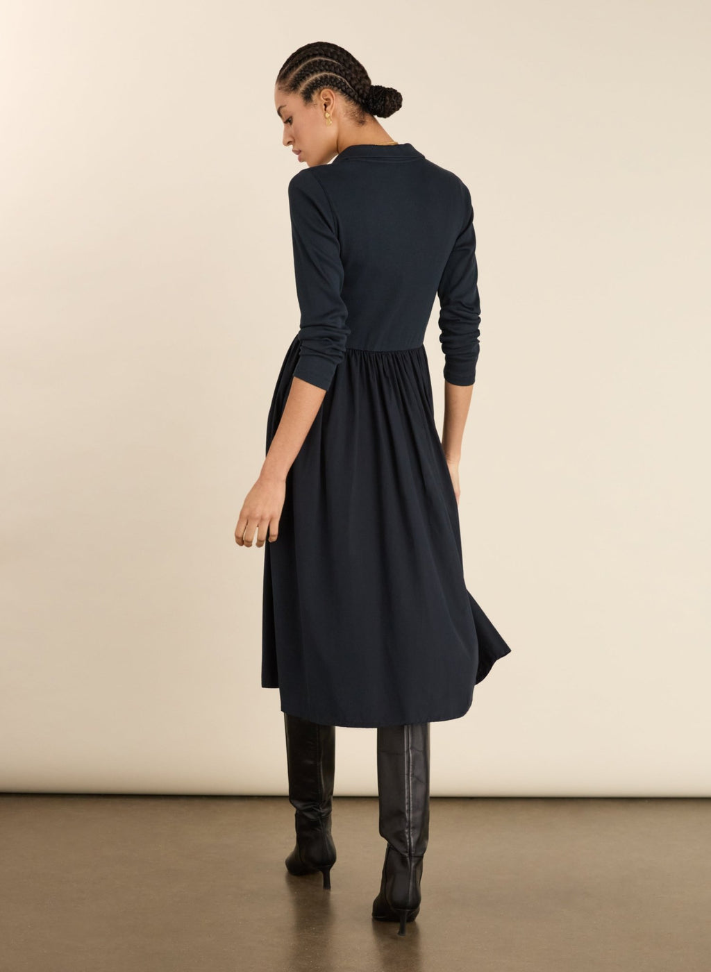Kate Fabric Mix Zip Collar Dress - Classic Navy Baukjen
