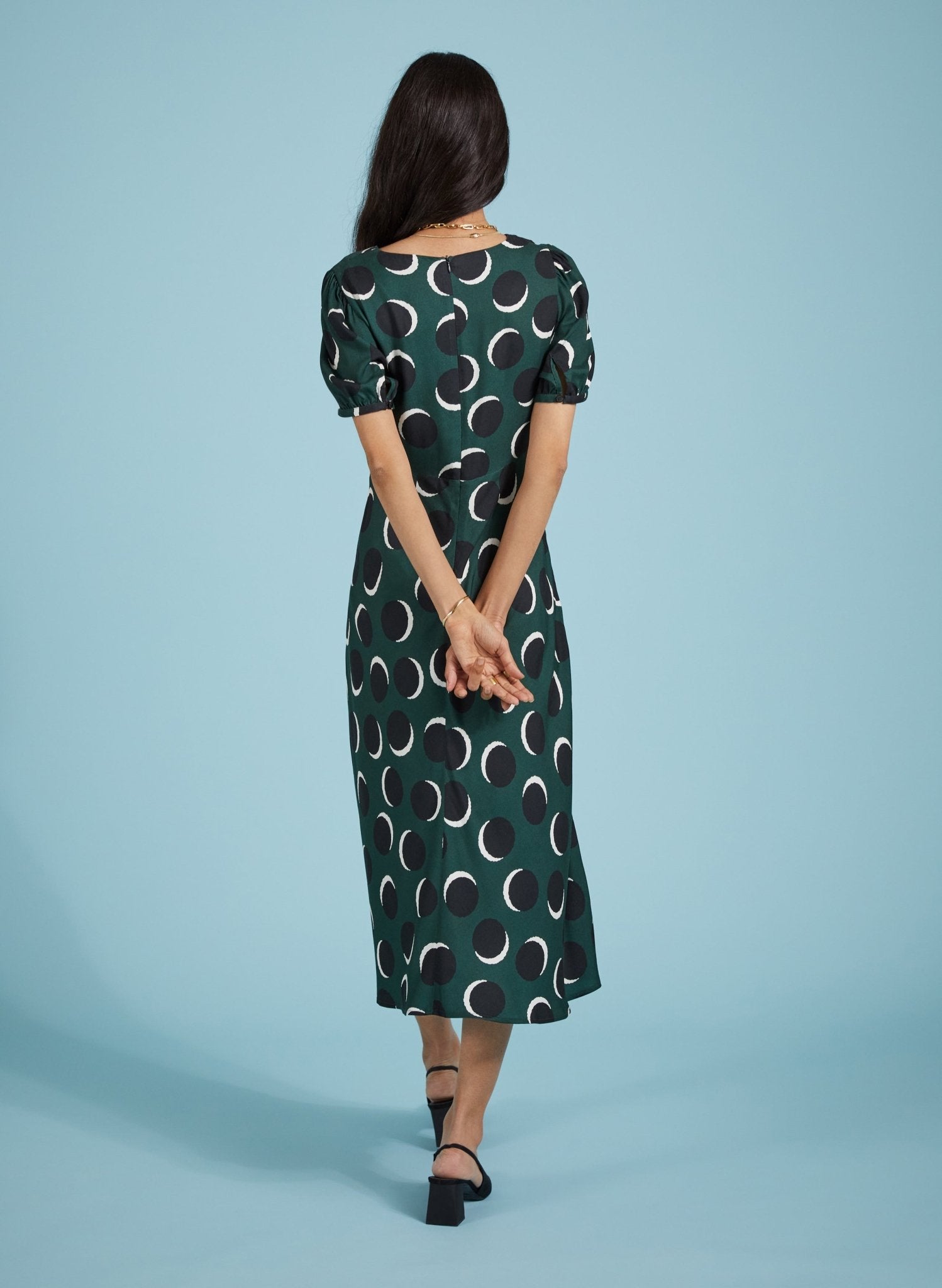 Kaydence Printed Midi Tea Dress with Livaeco - Green Shadow Spot