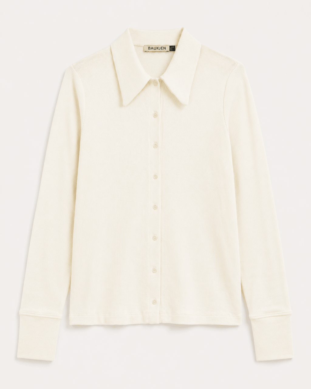 Kelly Ribbed Button-Down Top - Cream Baukjen