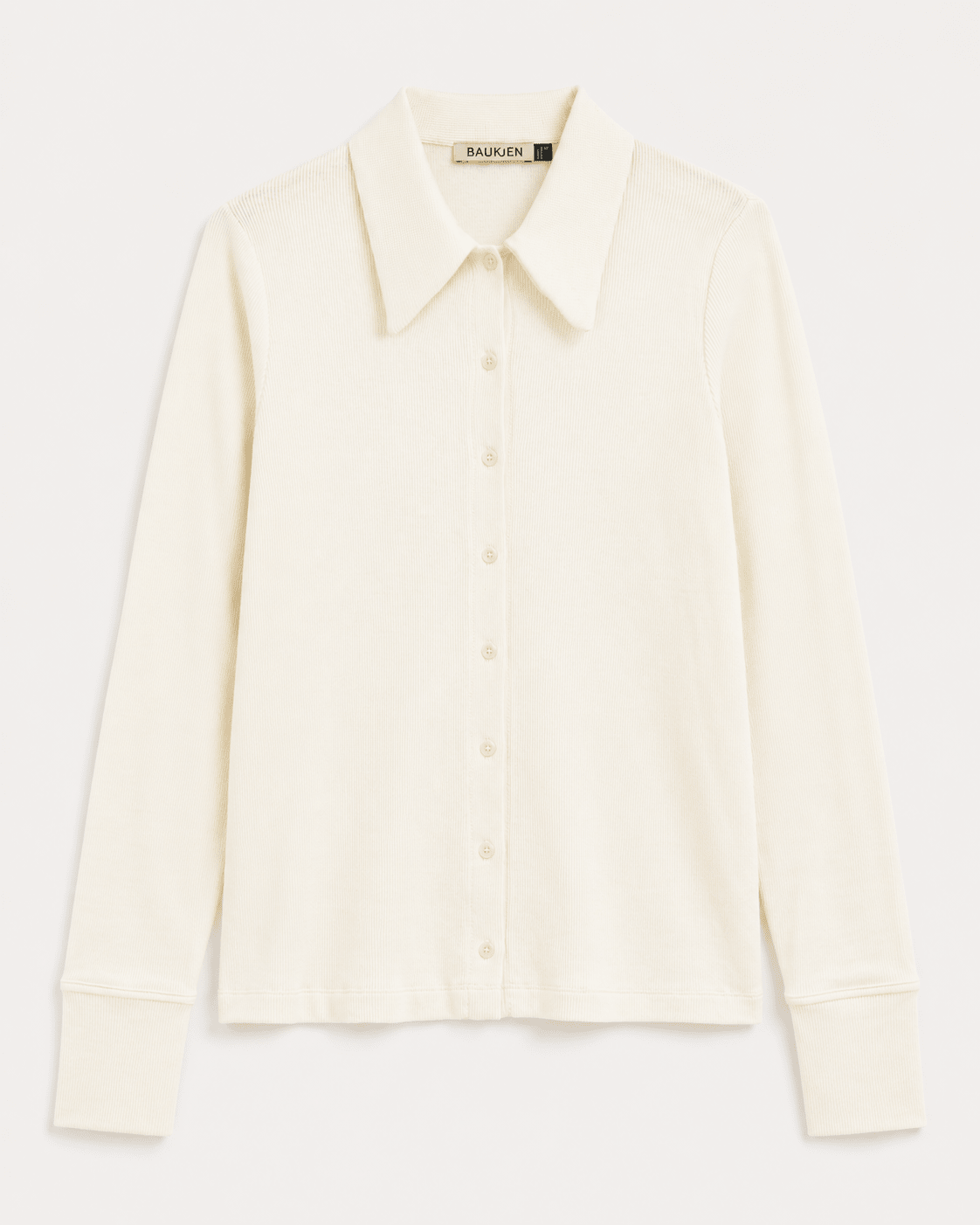 Kelly Ribbed Button-Down Top - Cream Baukjen