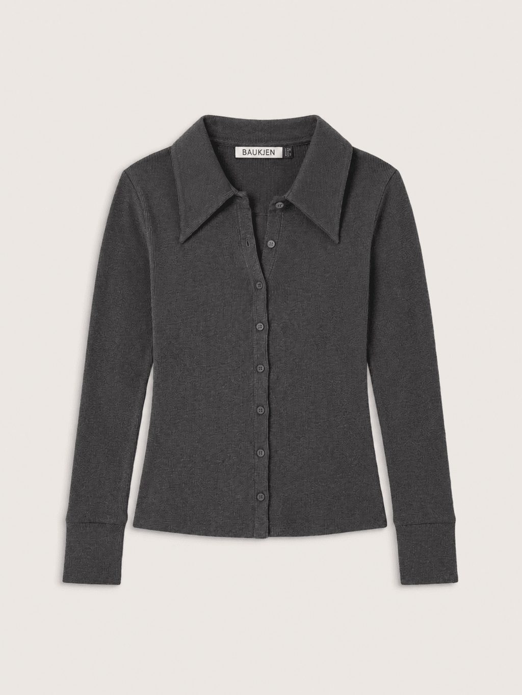Kelly Ribbed Button-Down Top - Grey Marl Baukjen