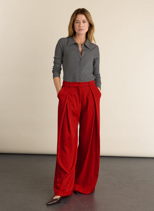 Kelly Ribbed Button-Down Top - Grey Marl Baukjen