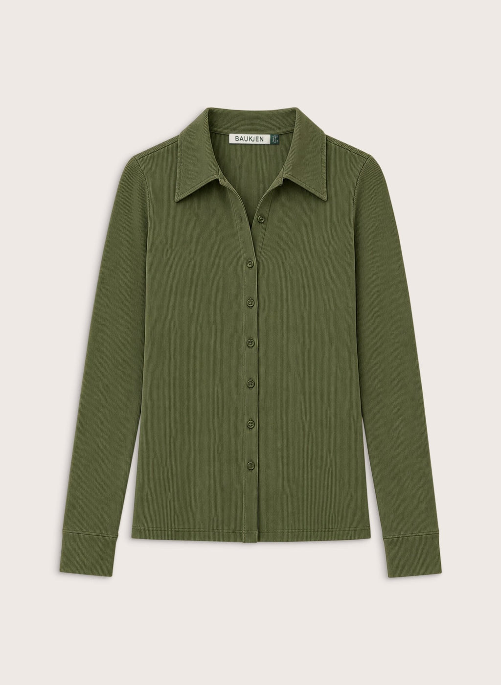 Kelly Ribbed Button-Down Top - Light Khaki Baukjen