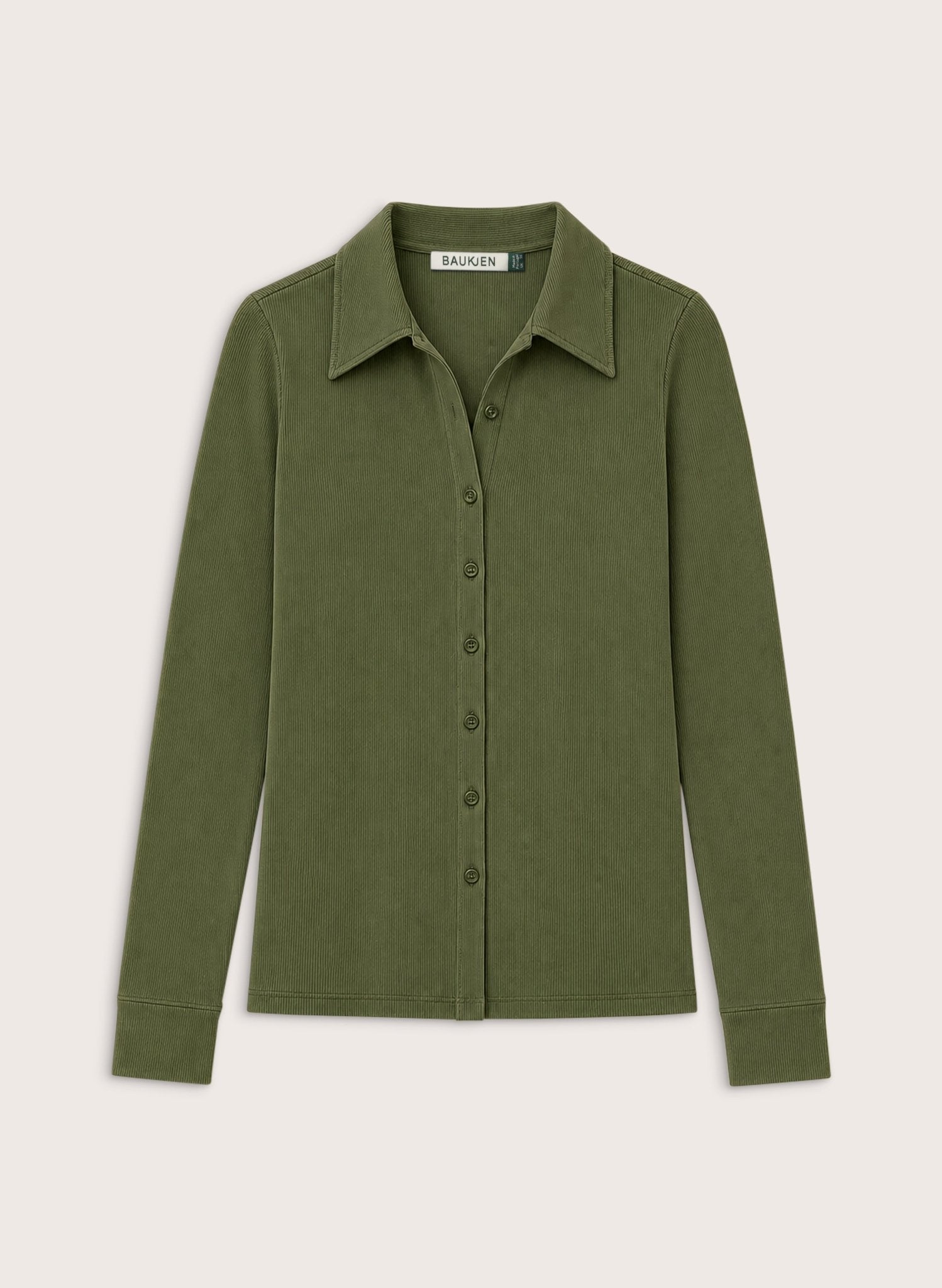 Kelly Ribbed Button-Down Top - Light Khaki Baukjen