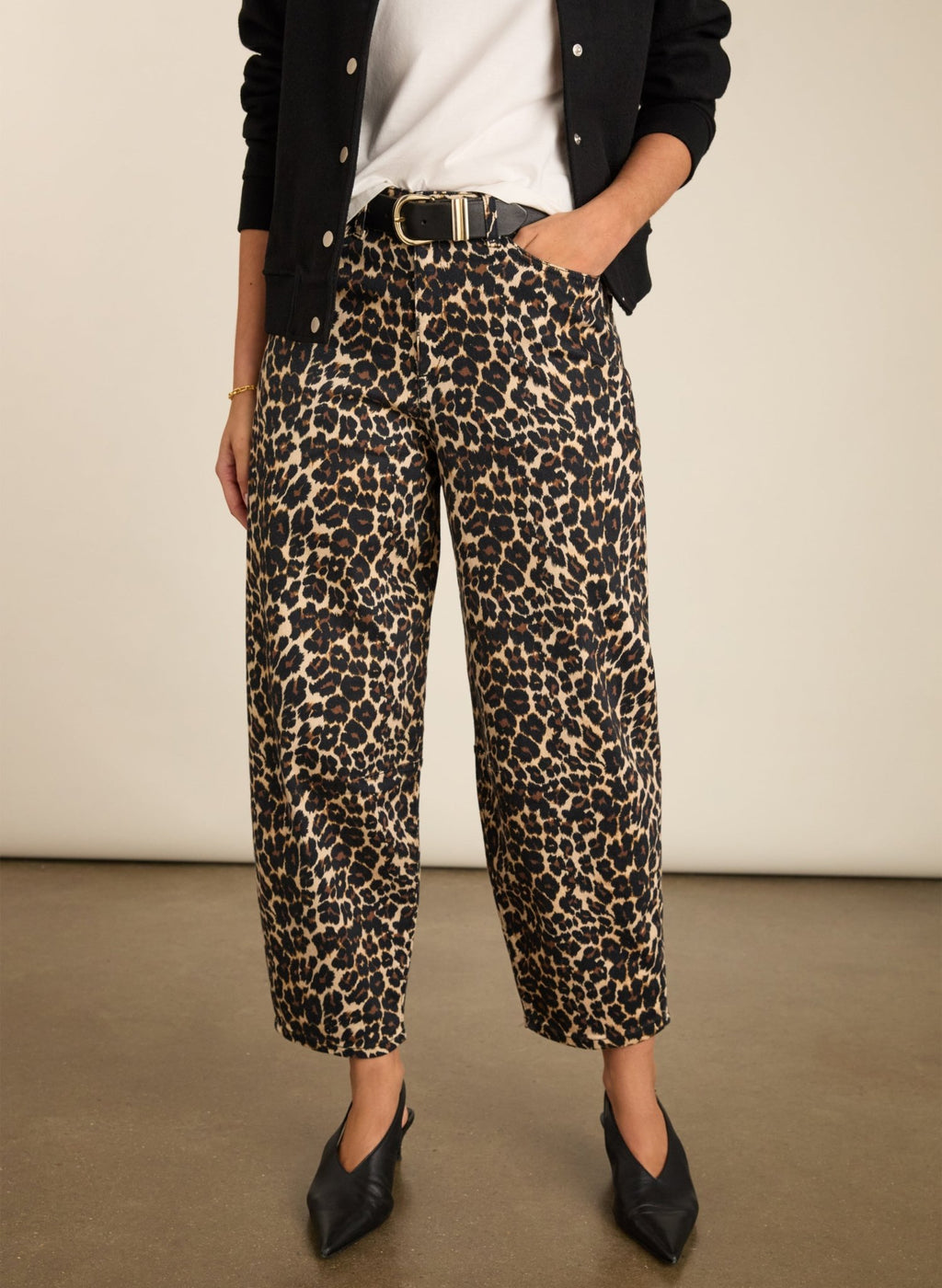 Kelsey Organic Cotton Stretch Denim Printed Barrel Jeans - Brown Leopard Baukjen