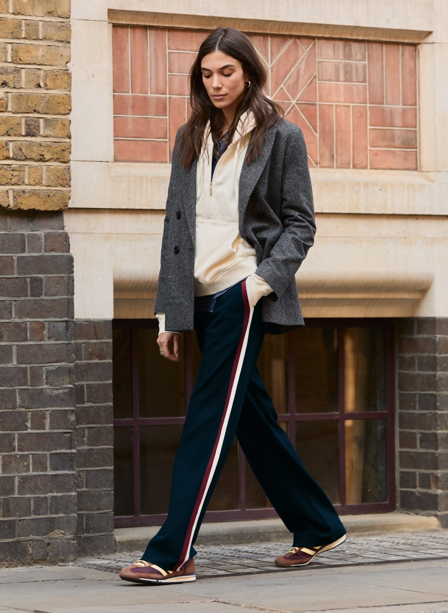 Kerry Side Stripe Trousers - Navy, Cream & Burgundy Stripe Baukjen