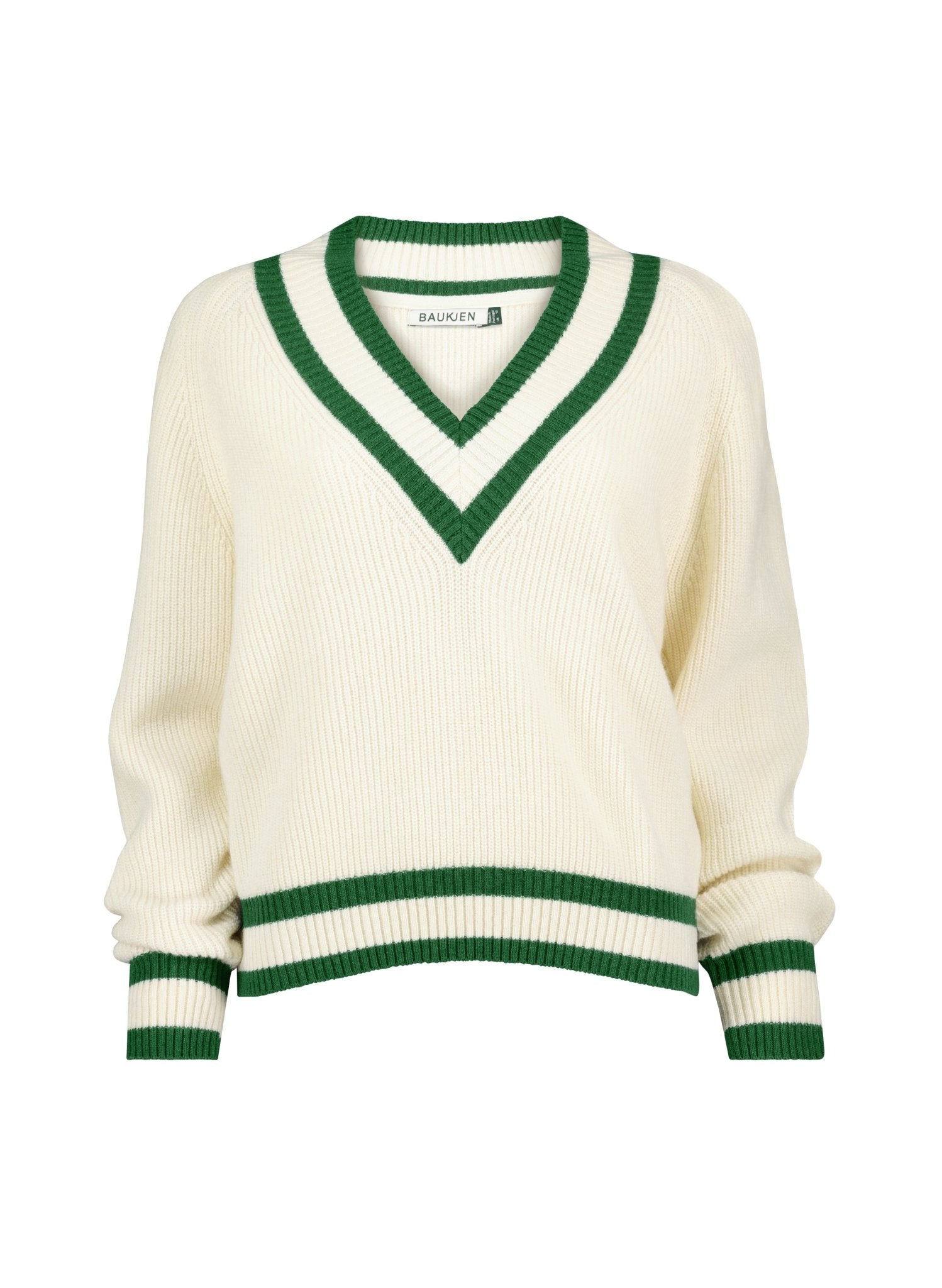 Kertinker Wool Blend Cricket Jumper - Cream and Forest Green Baukjen