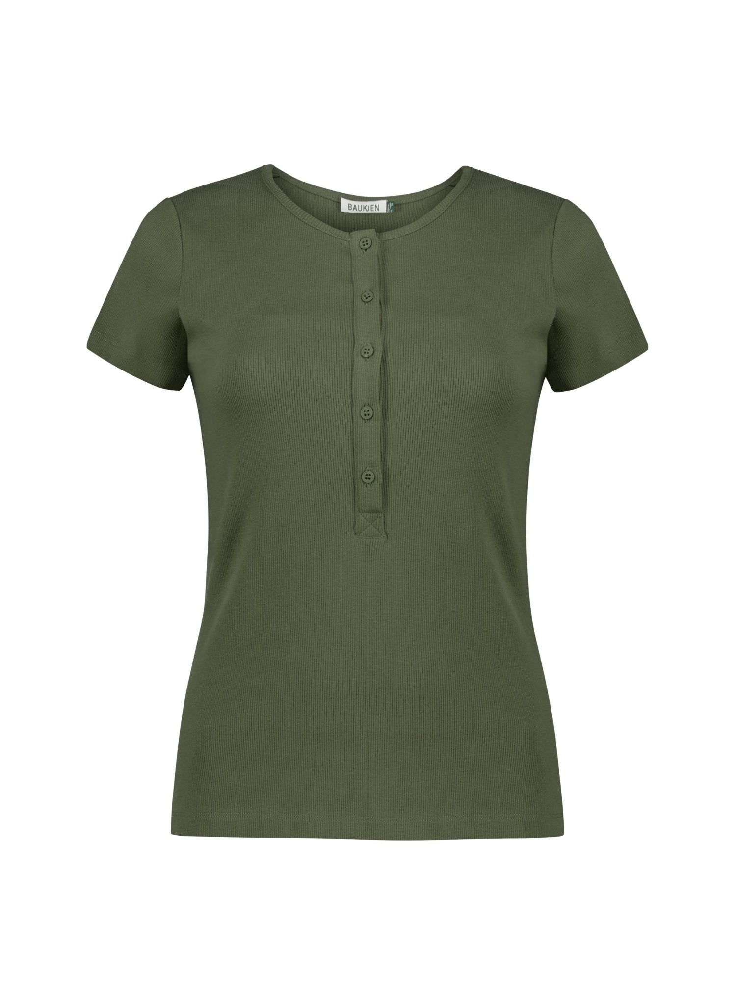 Kikki Cap Sleeve Henley Top - Light Khaki Baukjen