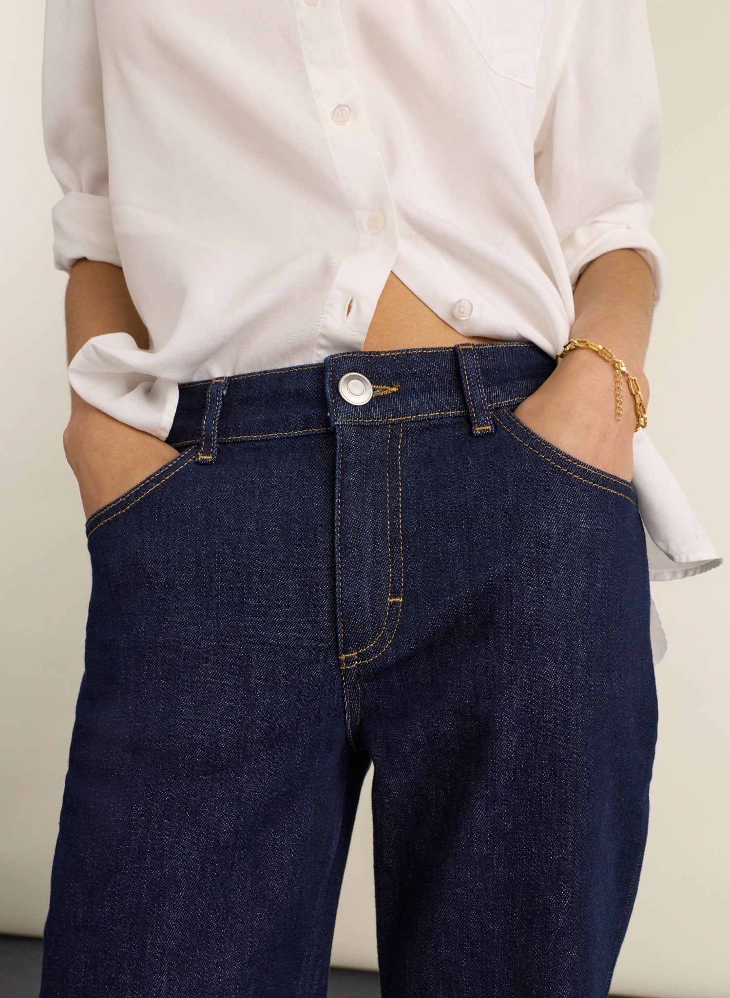 Kim Straight Leg Mid Rise Jeans - Dark Denim Baukjen