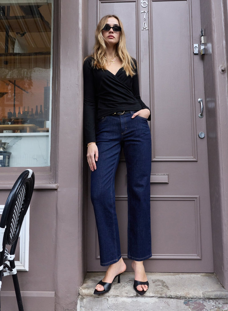 Kim Straight Leg Mid Rise Jeans - Dark Denim Baukjen