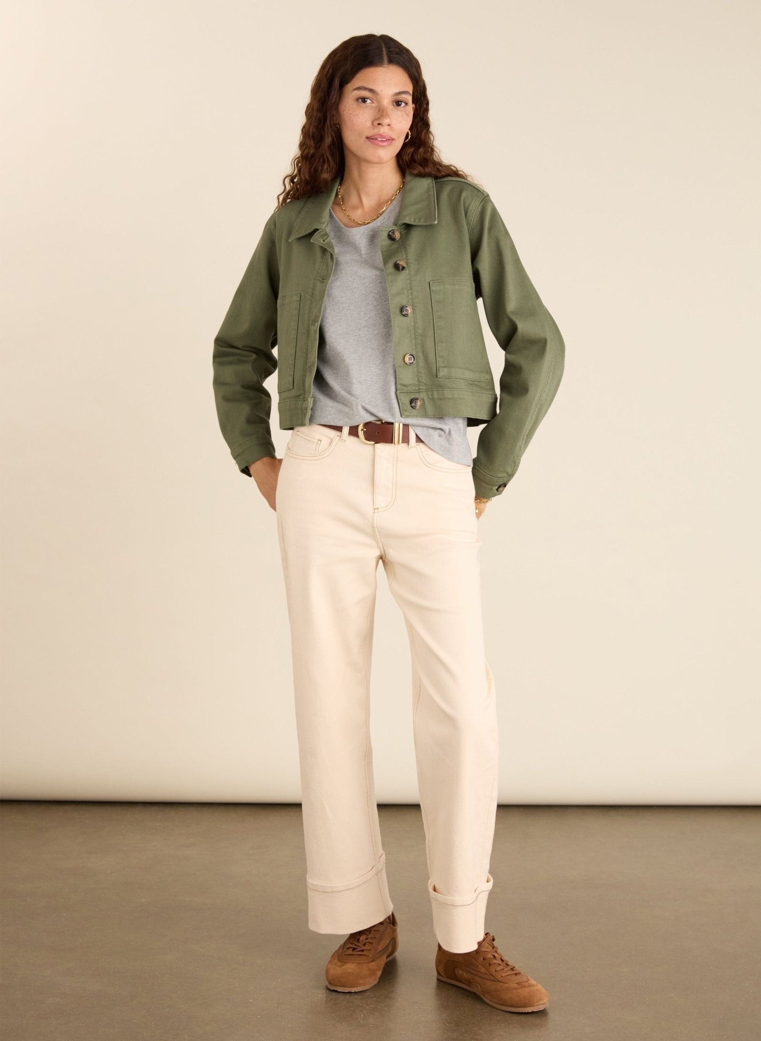 Kristi Organic Cotton Cropped Denim Jacket - Light Khaki Baukjen