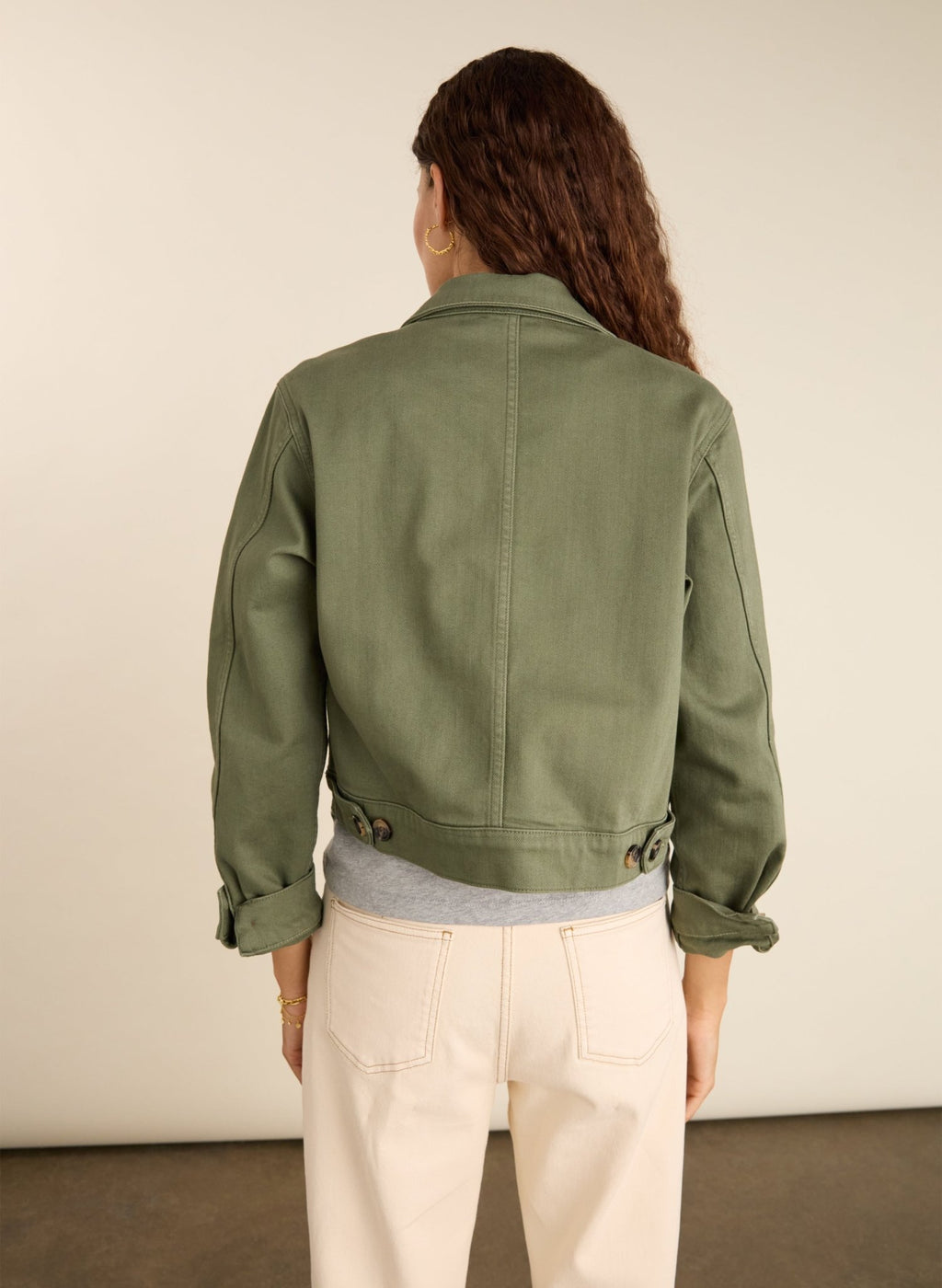 Kristi Organic Cotton Cropped Denim Jacket - Light Khaki Baukjen