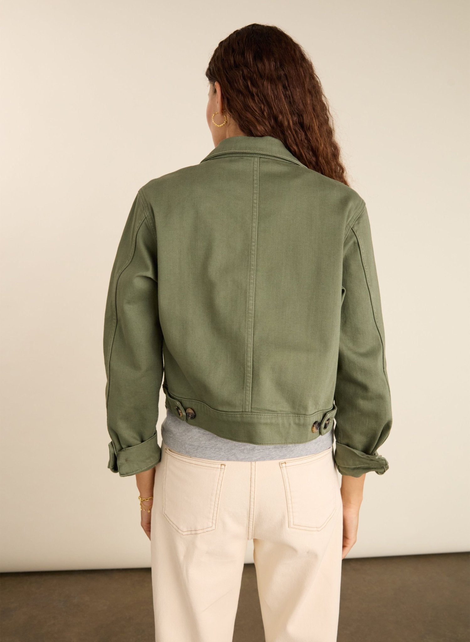 Kristi Organic Cotton Cropped Denim Jacket - Light Khaki Baukjen