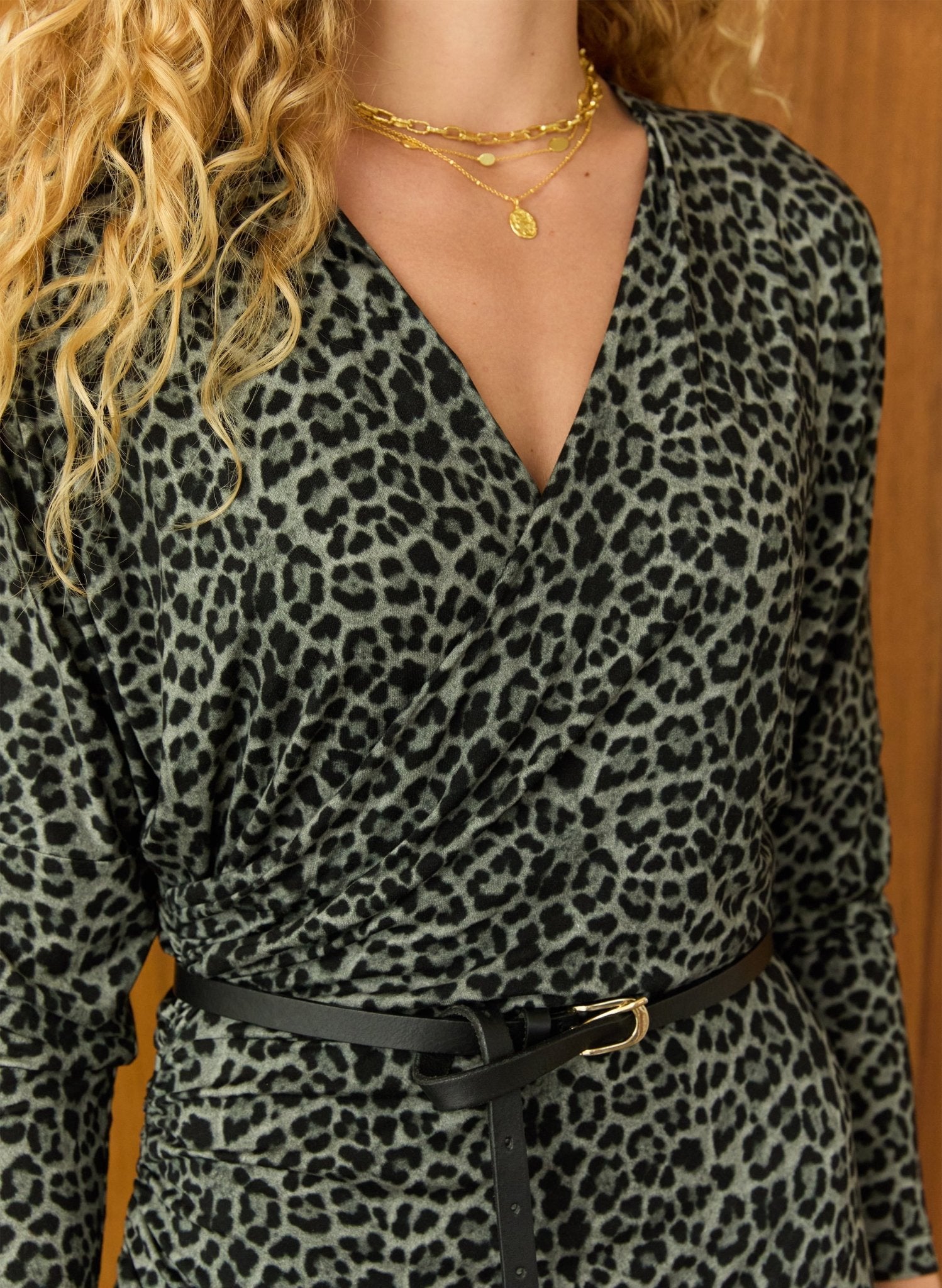 Kylar Printed Jersey Midi Dress - Steel Leopard Baukjen