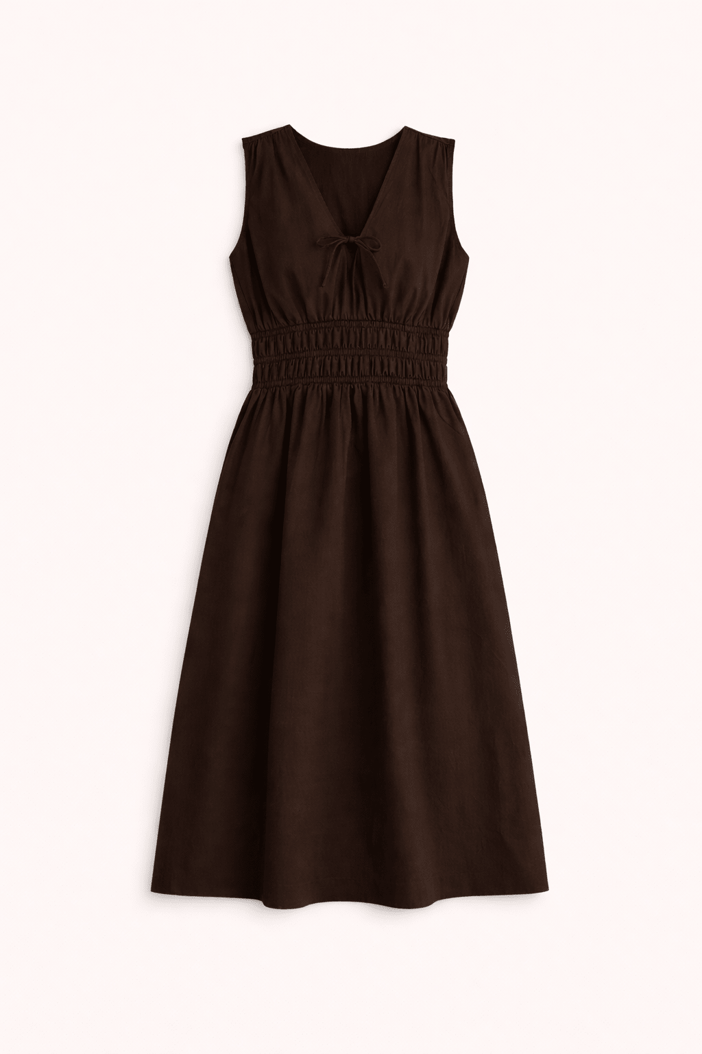Kyrah Cotton Waisted Midi Dress - Dark Chocolate Baukjen