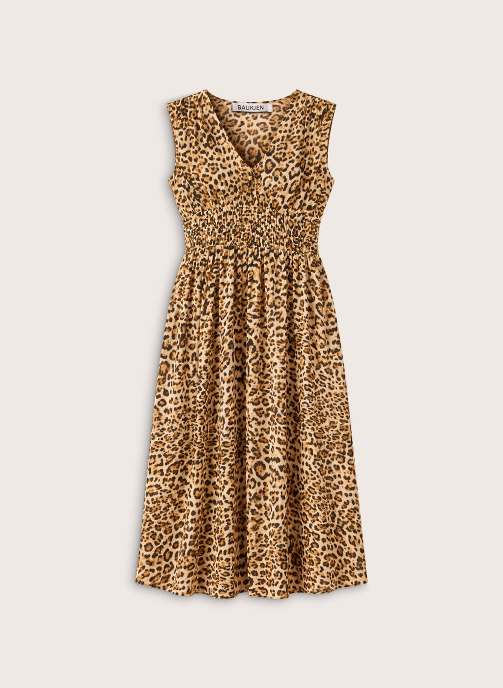 Kyrah Printed Waisted Midi Dress - Sandstone Leopard Baukjen