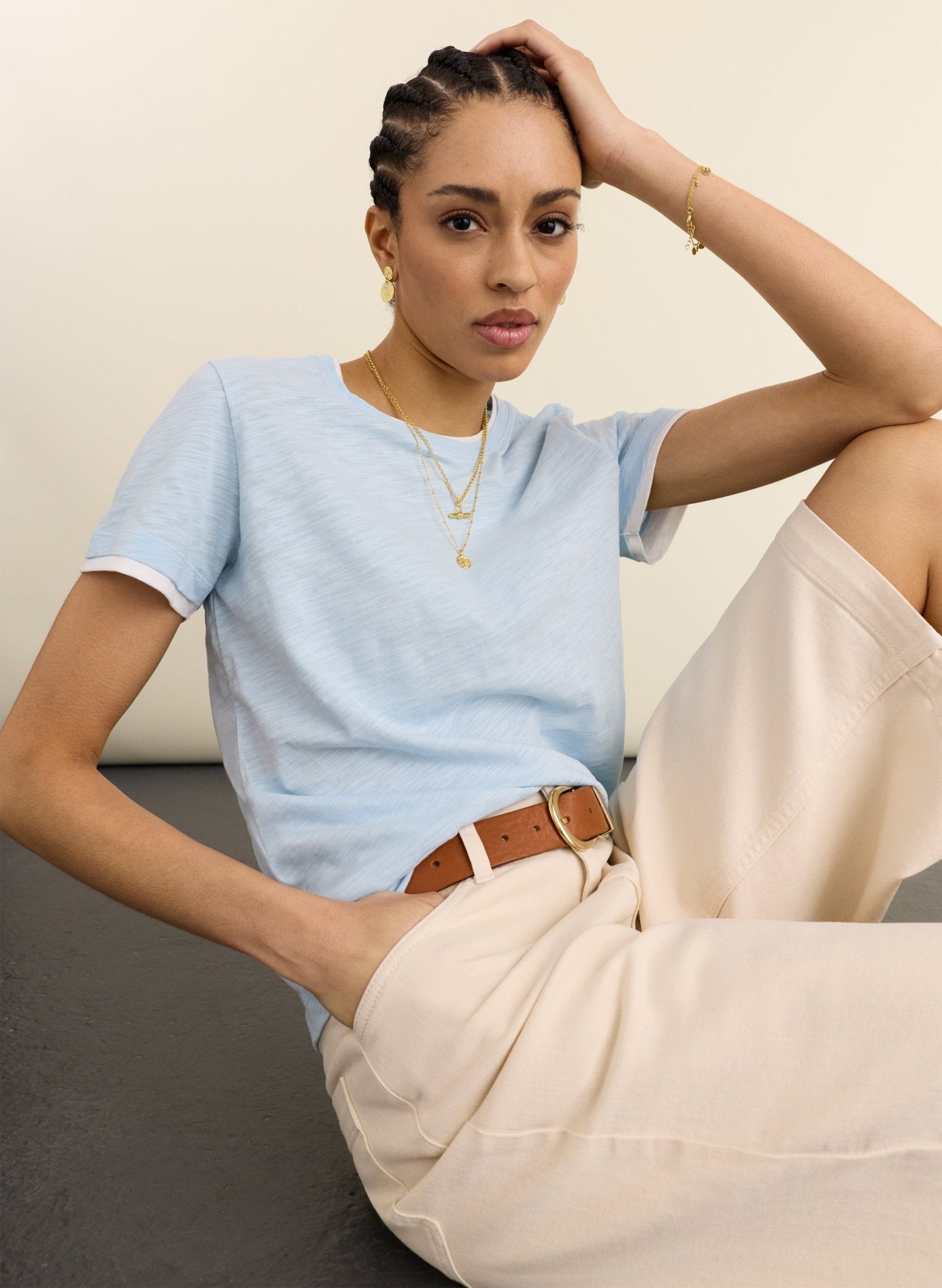 Lally Organic Cotton Layer Tee - Ice Blue Baukjen