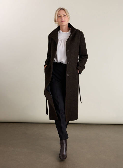 Langley Belted Wool Coat - Chocolate Herringbone Baukjen
