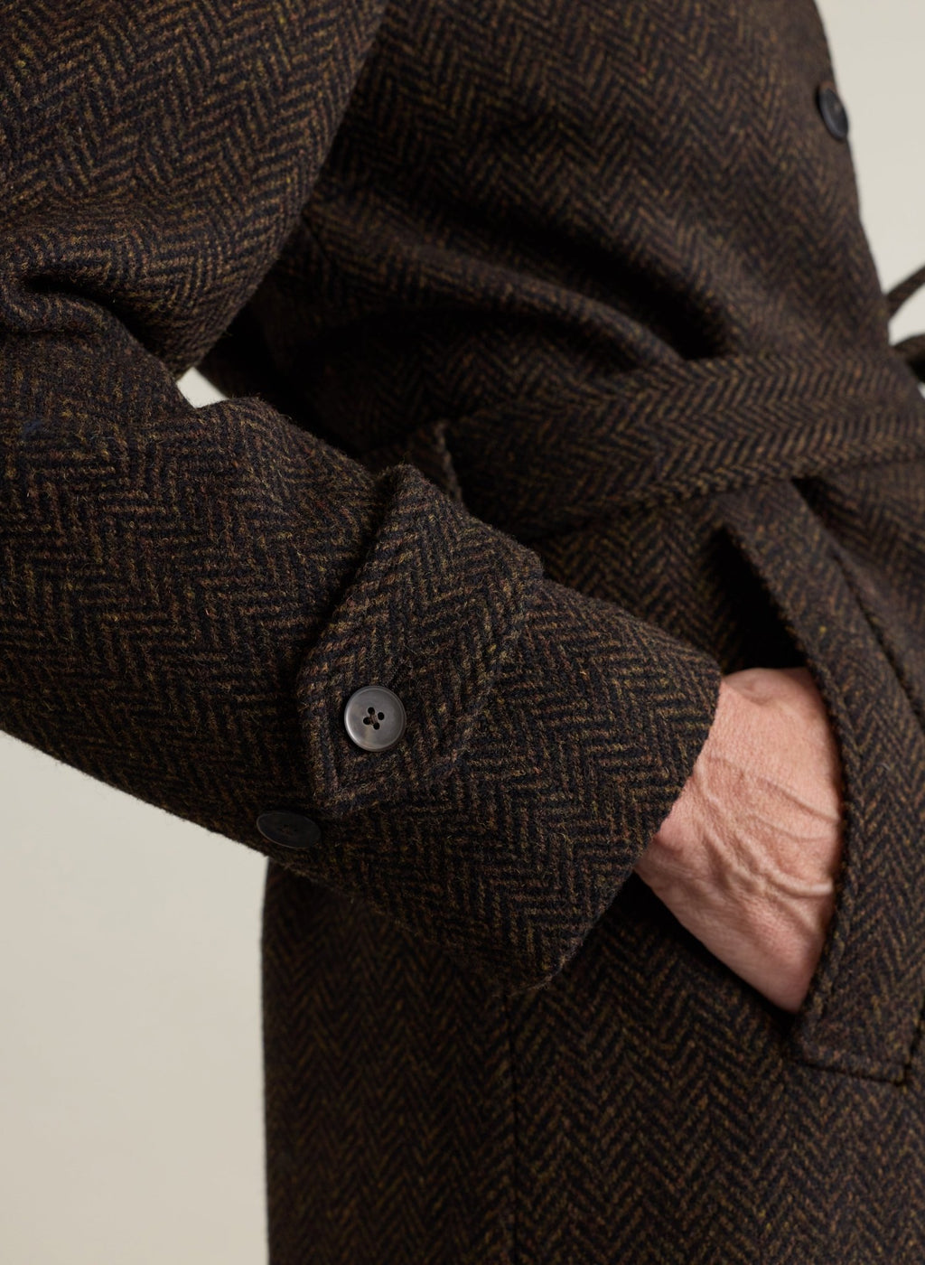 Langley Belted Wool Coat - Chocolate Herringbone Baukjen