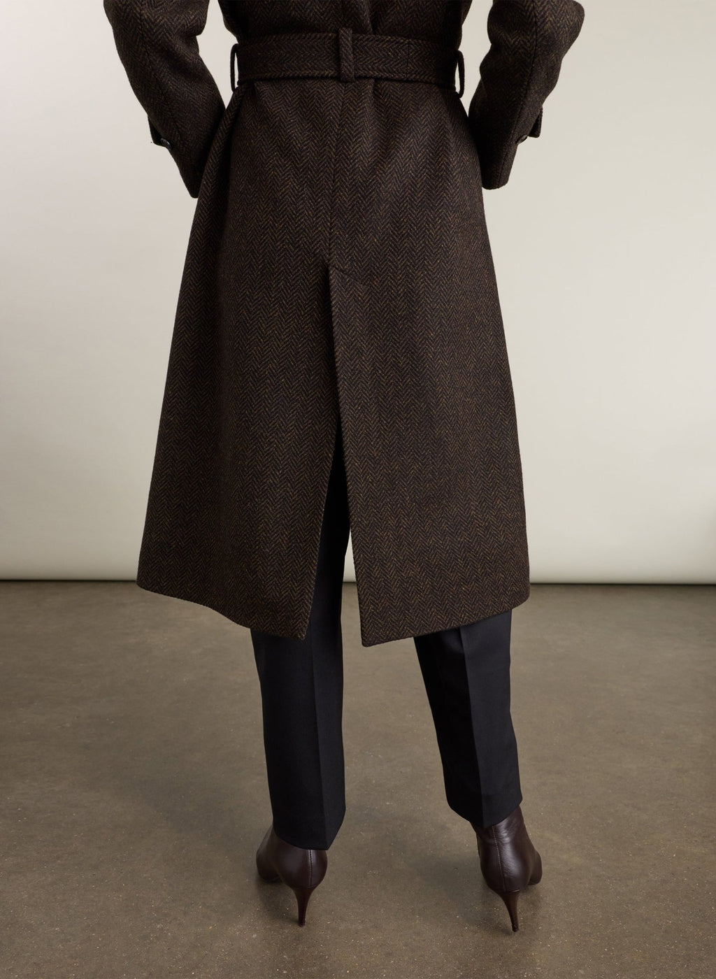 Langley Belted Wool Coat - Chocolate Herringbone Baukjen