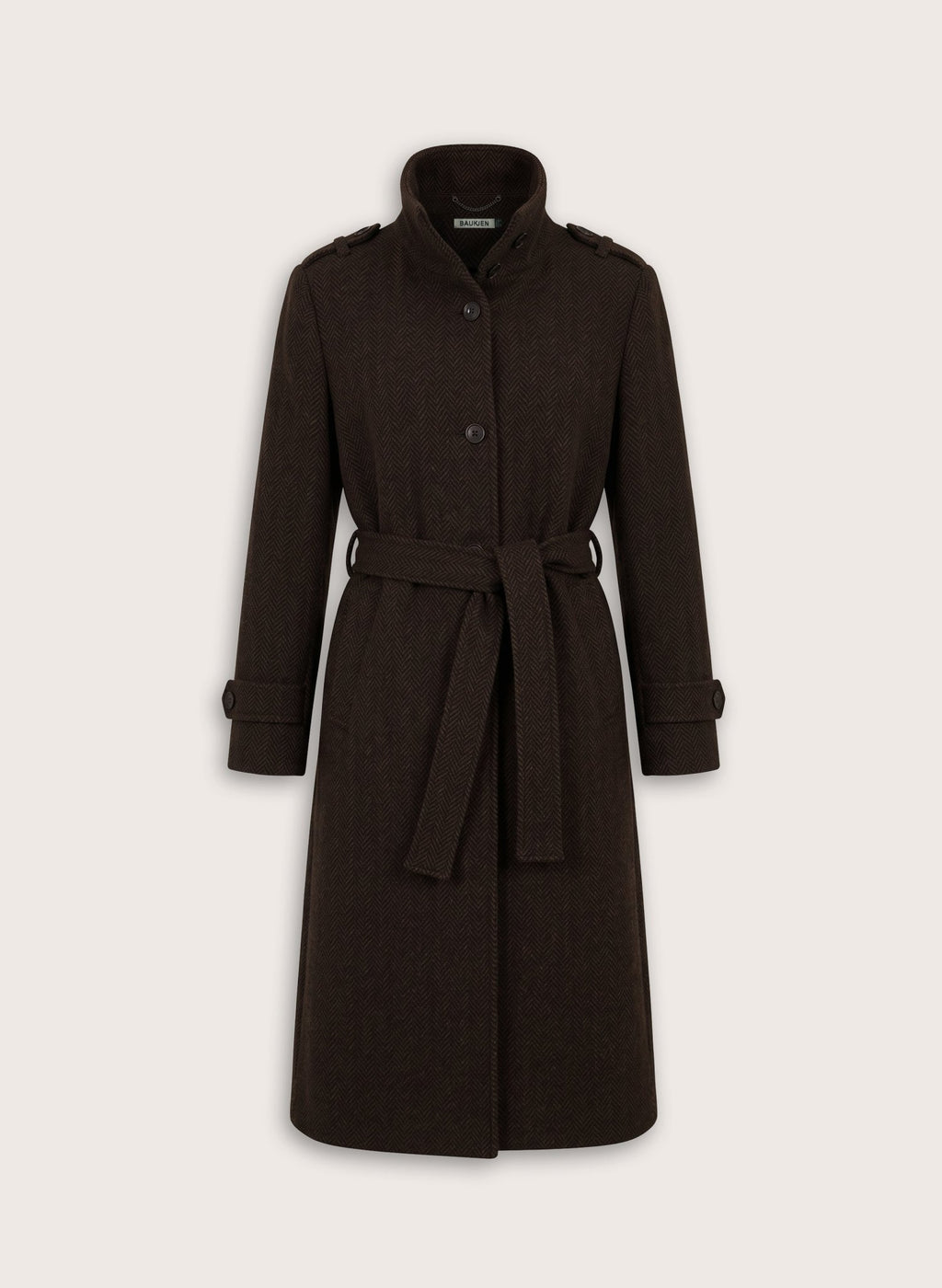 Langley Belted Wool Coat - Chocolate Herringbone Baukjen