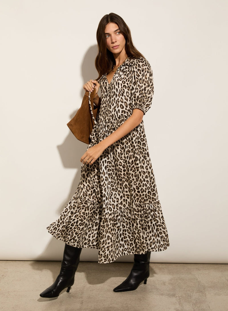 Lavinia Printed Midi Dress - Taupe Leopard Baukjen