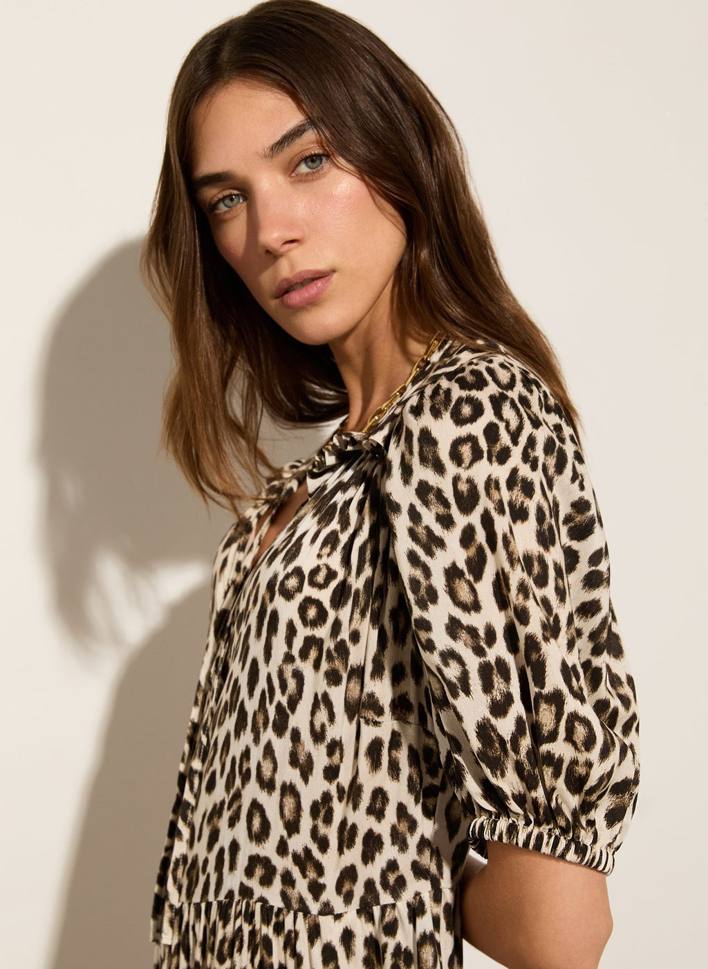 Lavinia Printed Midi Dress - Taupe Leopard Baukjen