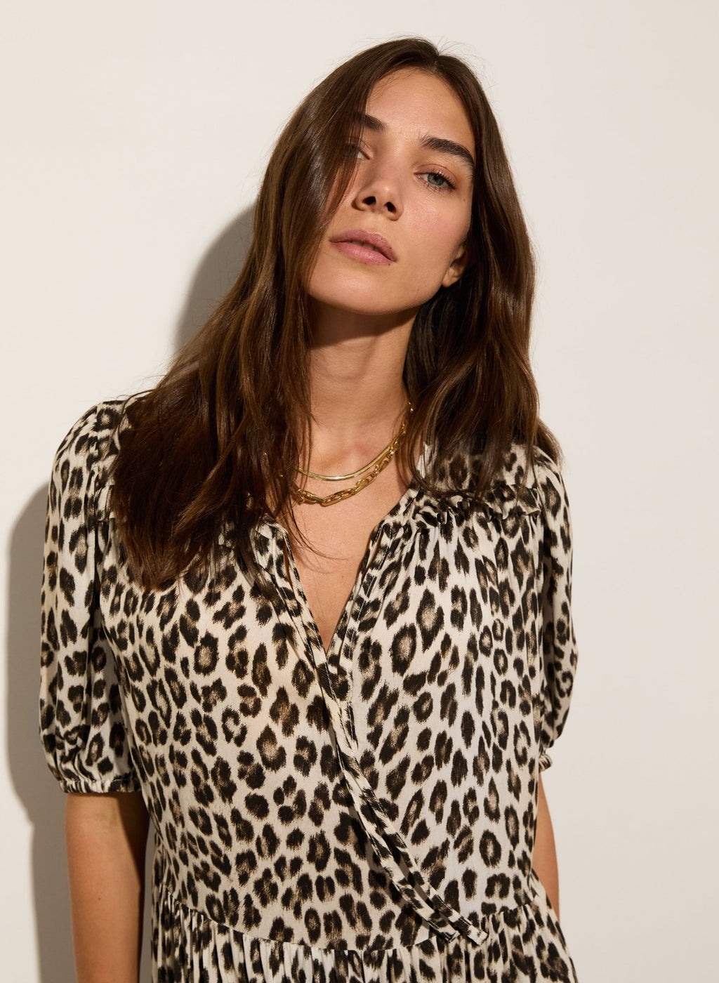 Lavinia Printed Midi Dress - Taupe Leopard Baukjen