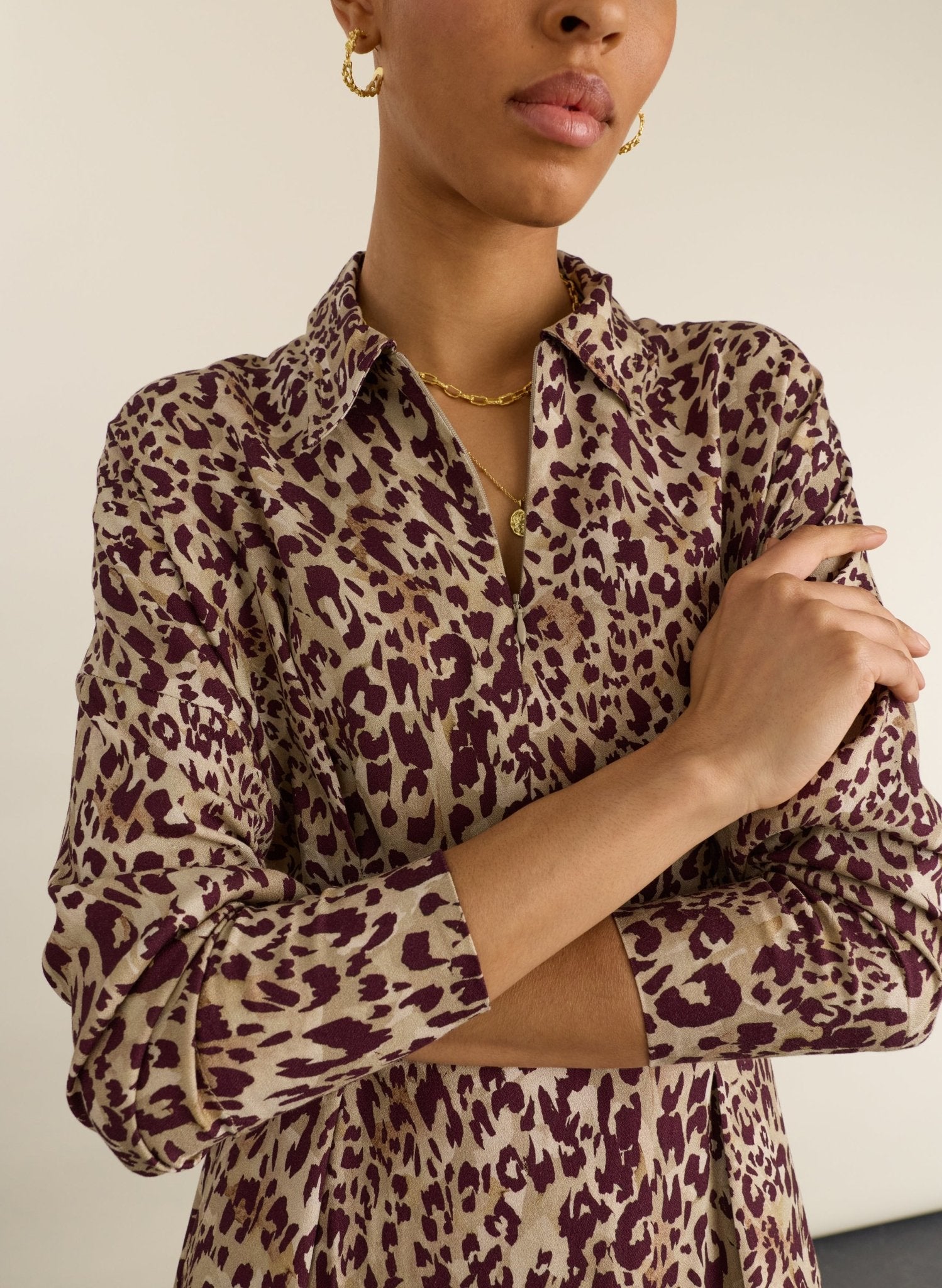 Leanne Printed Midi Dress - Plum Leopard Baukjen