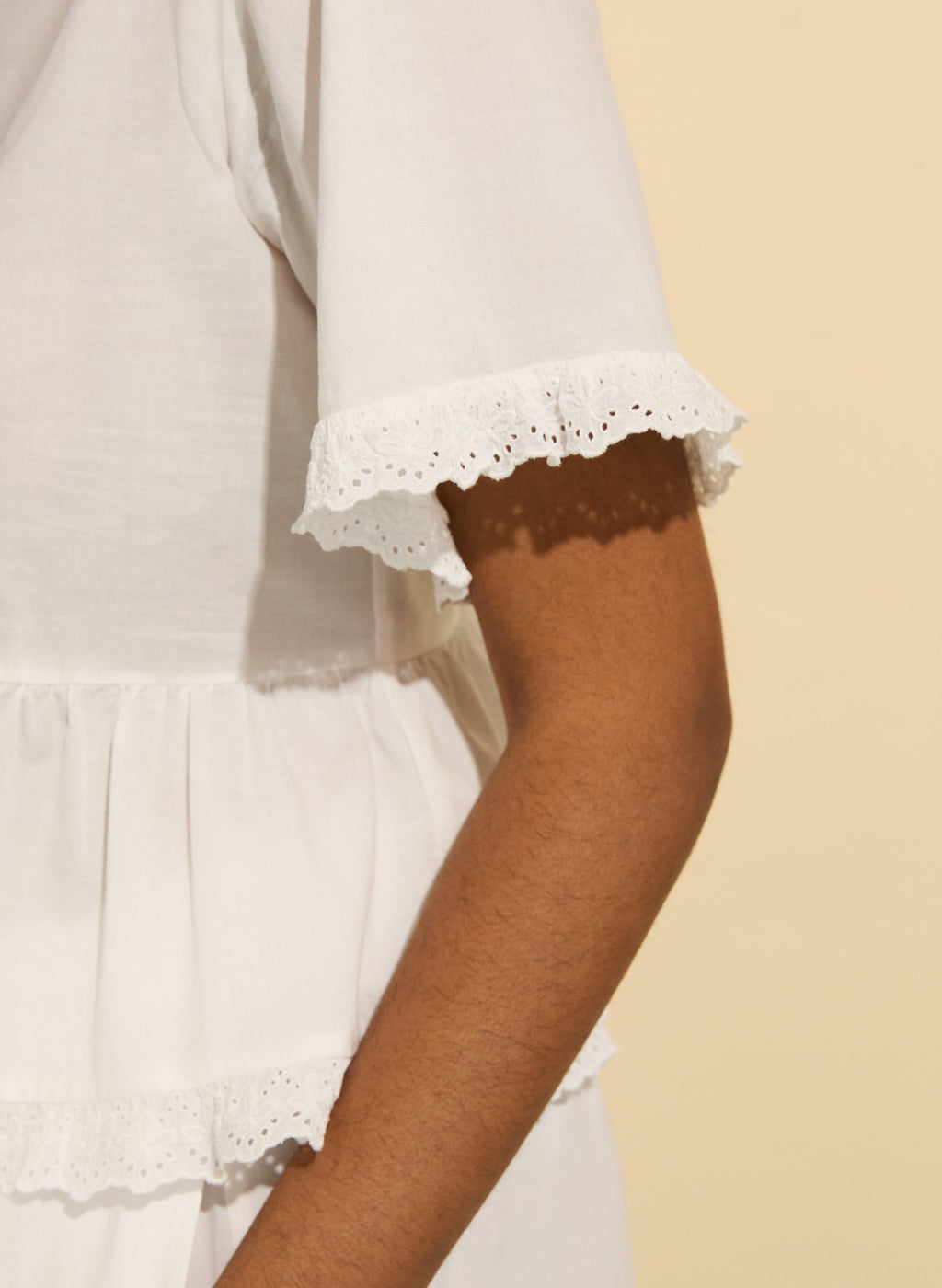 Leona Organic Cotton Broderie Detail Pyjama Shorts - Soft White Baukjen