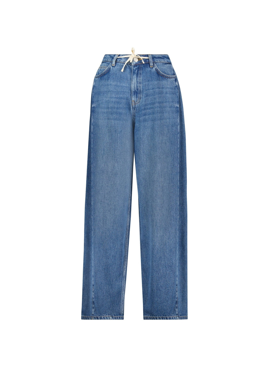 Leonor Tie Front Wide Leg Jeans - Mid Wash Indigo Baukjen