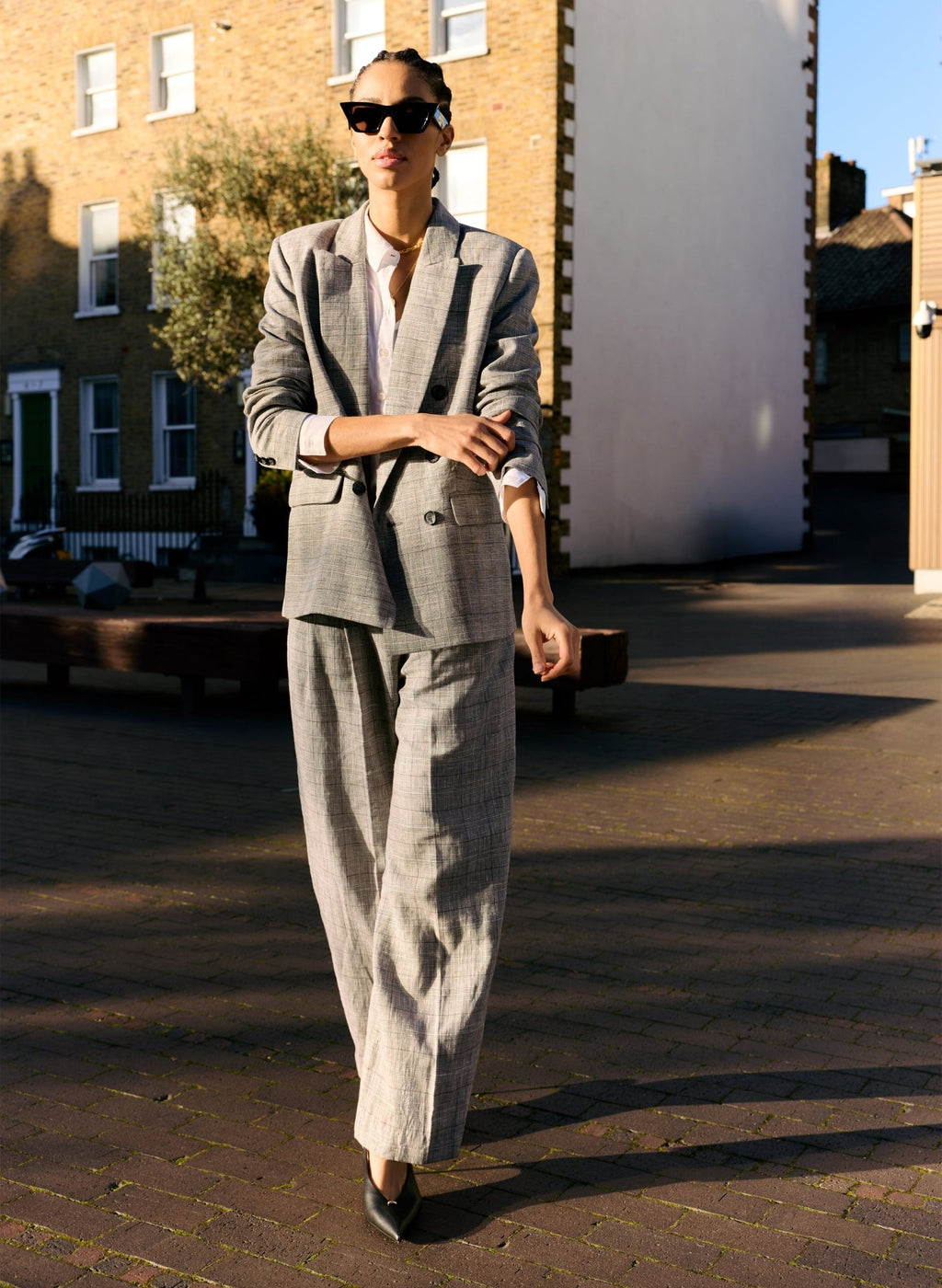 Lester Linen Blend Wide Leg Trousers - Black & White Check Baukjen