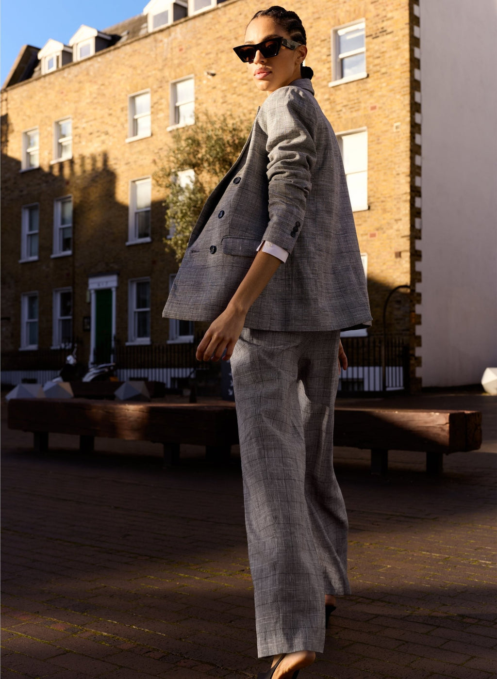 Lester Linen Blend Wide Leg Trousers - Black & White Check Baukjen