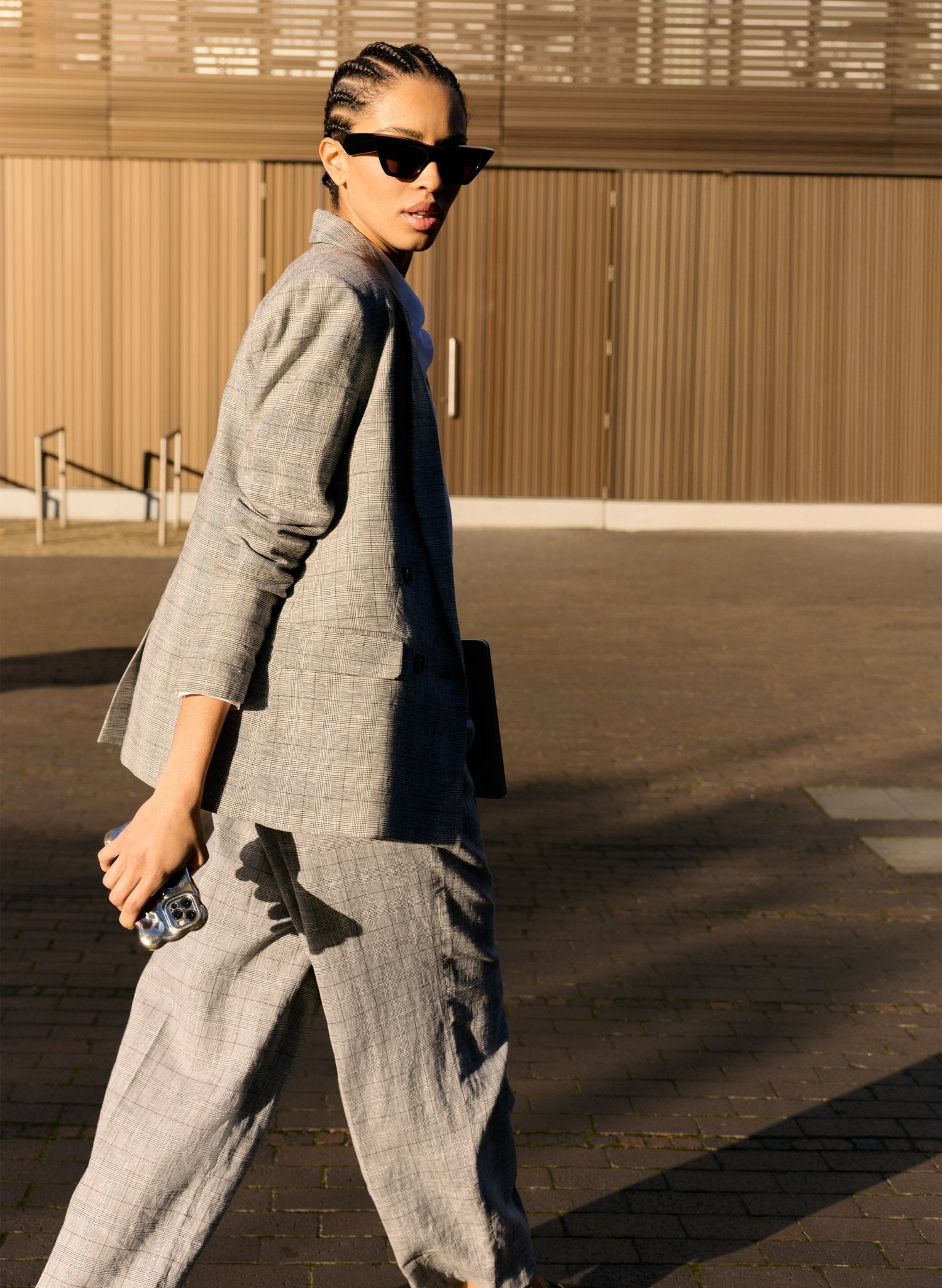 Lester Linen Blend Wide Leg Trousers - Black & White Check Baukjen