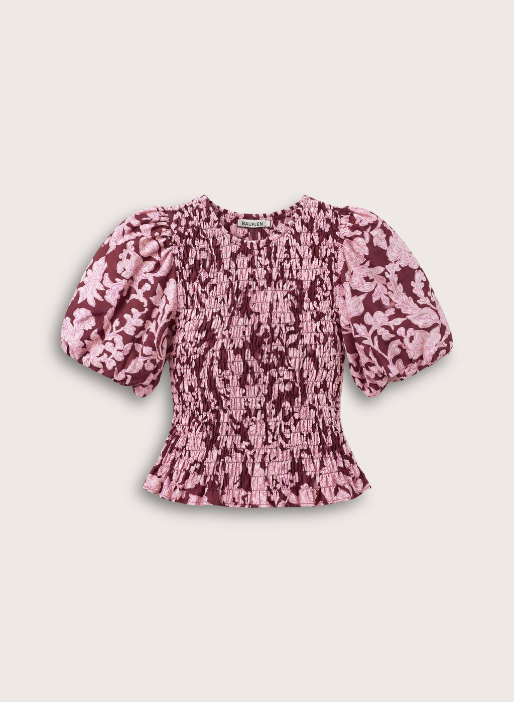 Lillie Organic Printed Smocked Top - Burgundy Summer Floral Baukjen