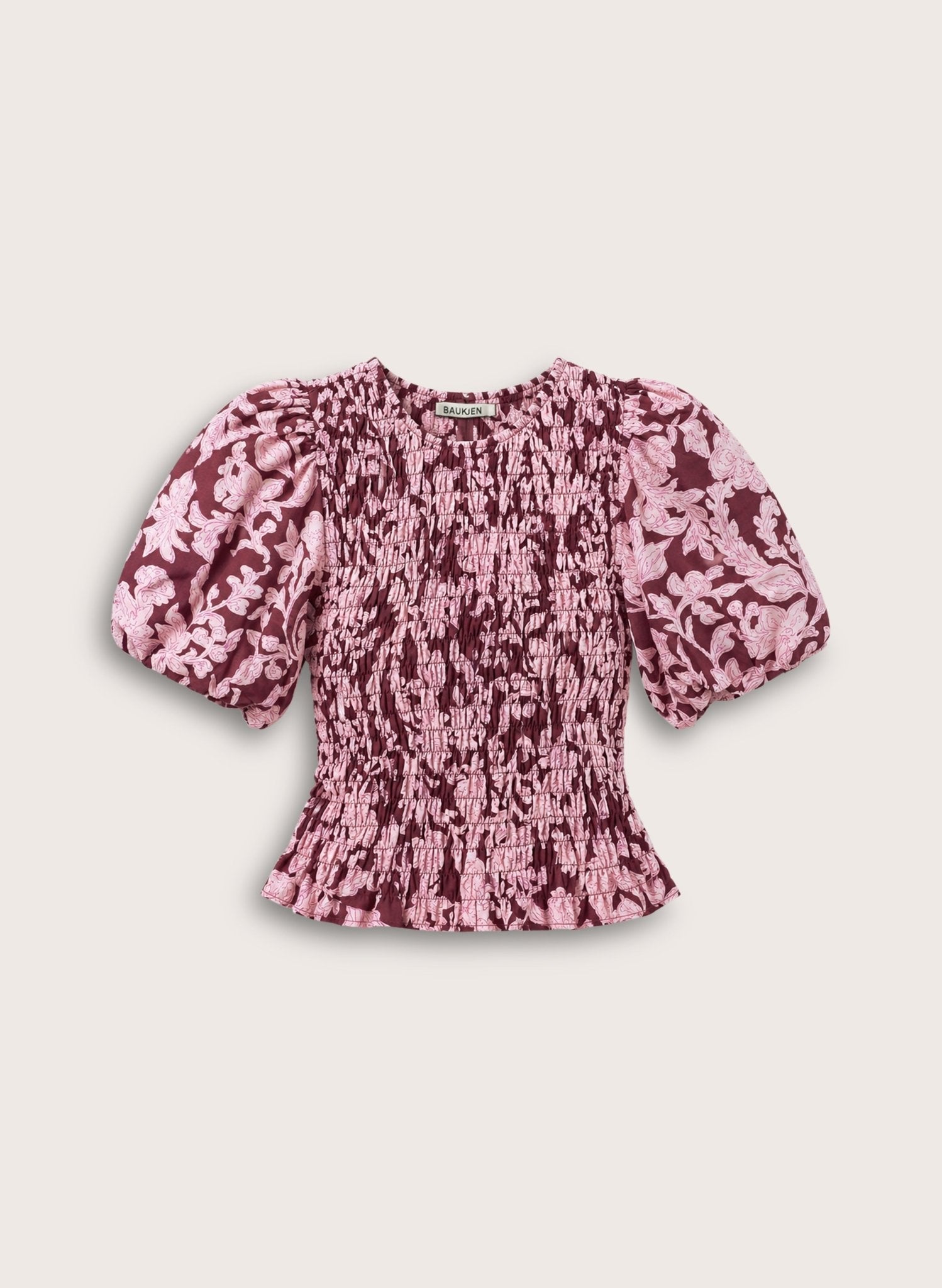 Lillie Organic Printed Smocked Top - Burgundy Summer Floral Baukjen