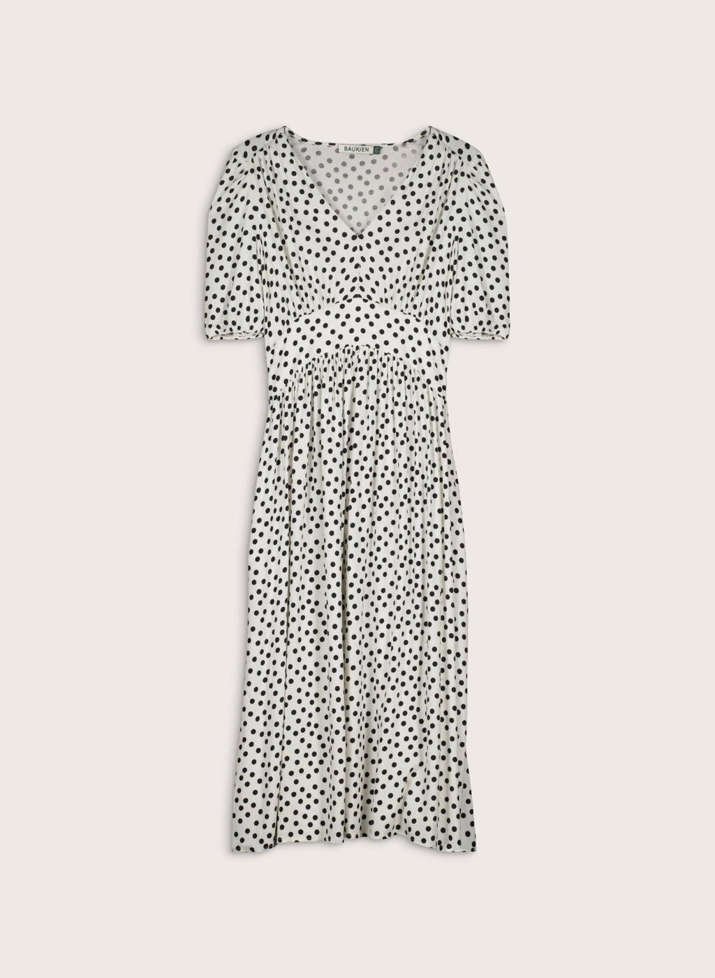 Lina Printed Midi Dress - Cream Polka Baukjen