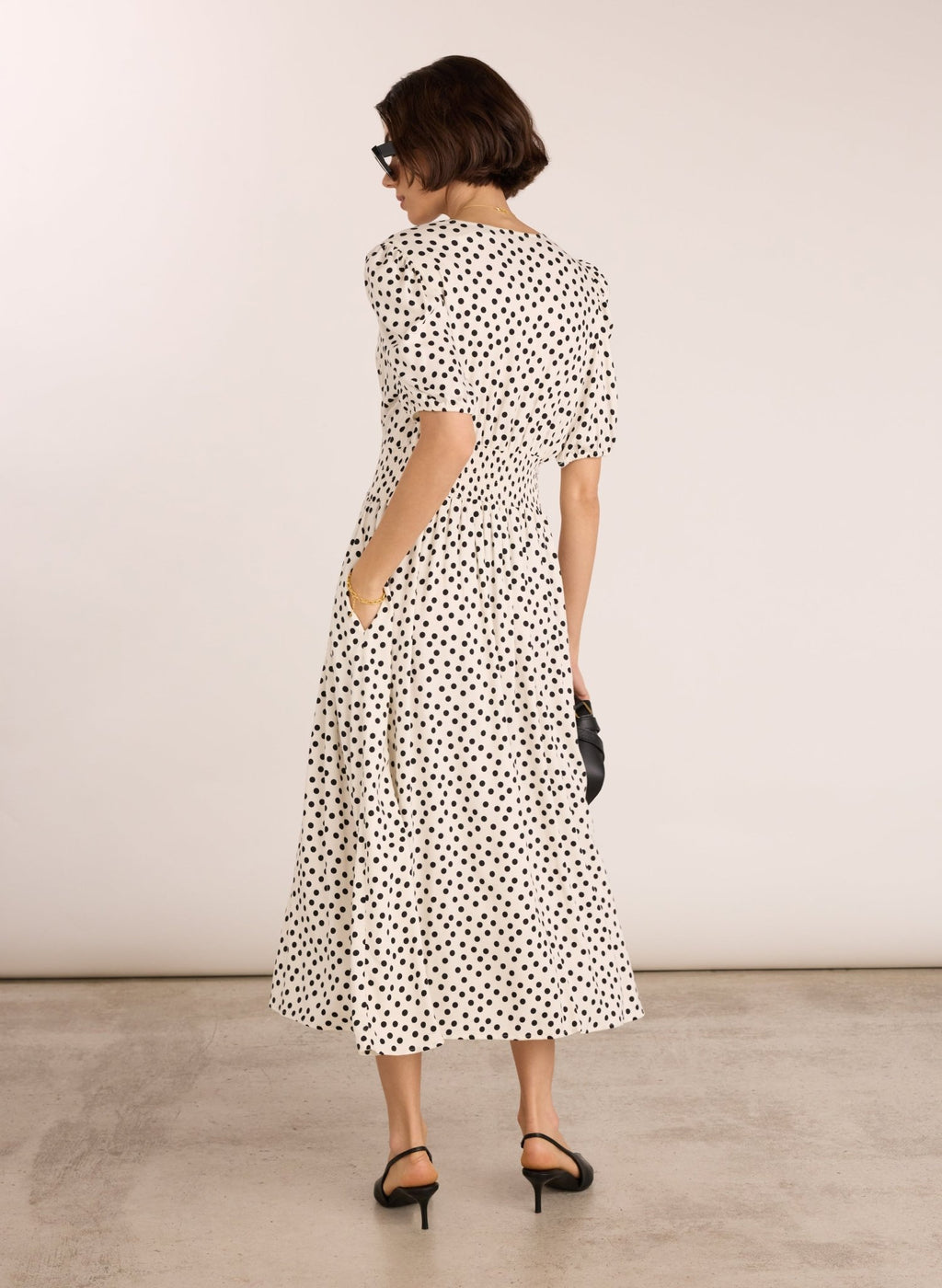 Lina Printed Midi Dress - Cream Polka Baukjen