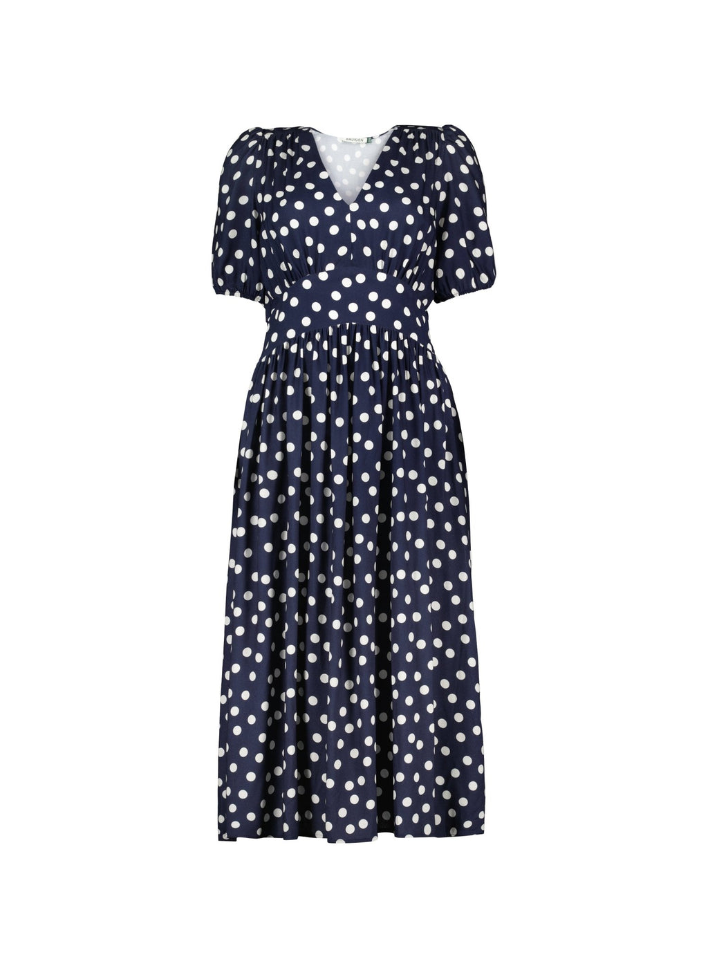 midi dress mini pita navy Lina Printed Midi Dress - Navy Mini Polka