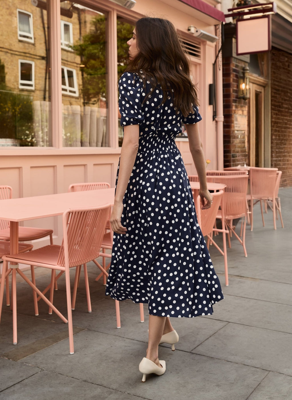 petite polka dot midi dress Lina Printed Midi Dress - Navy Mini Polka