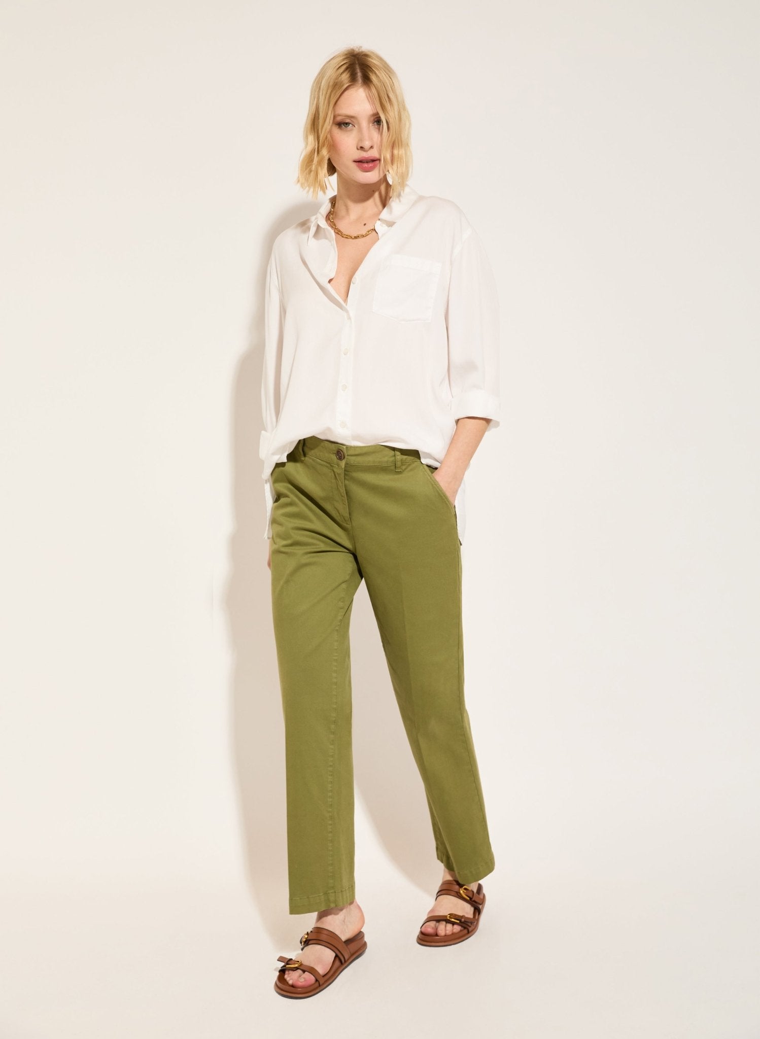 Linnea Organic Cotton Chinos - Light Olive Baukjen