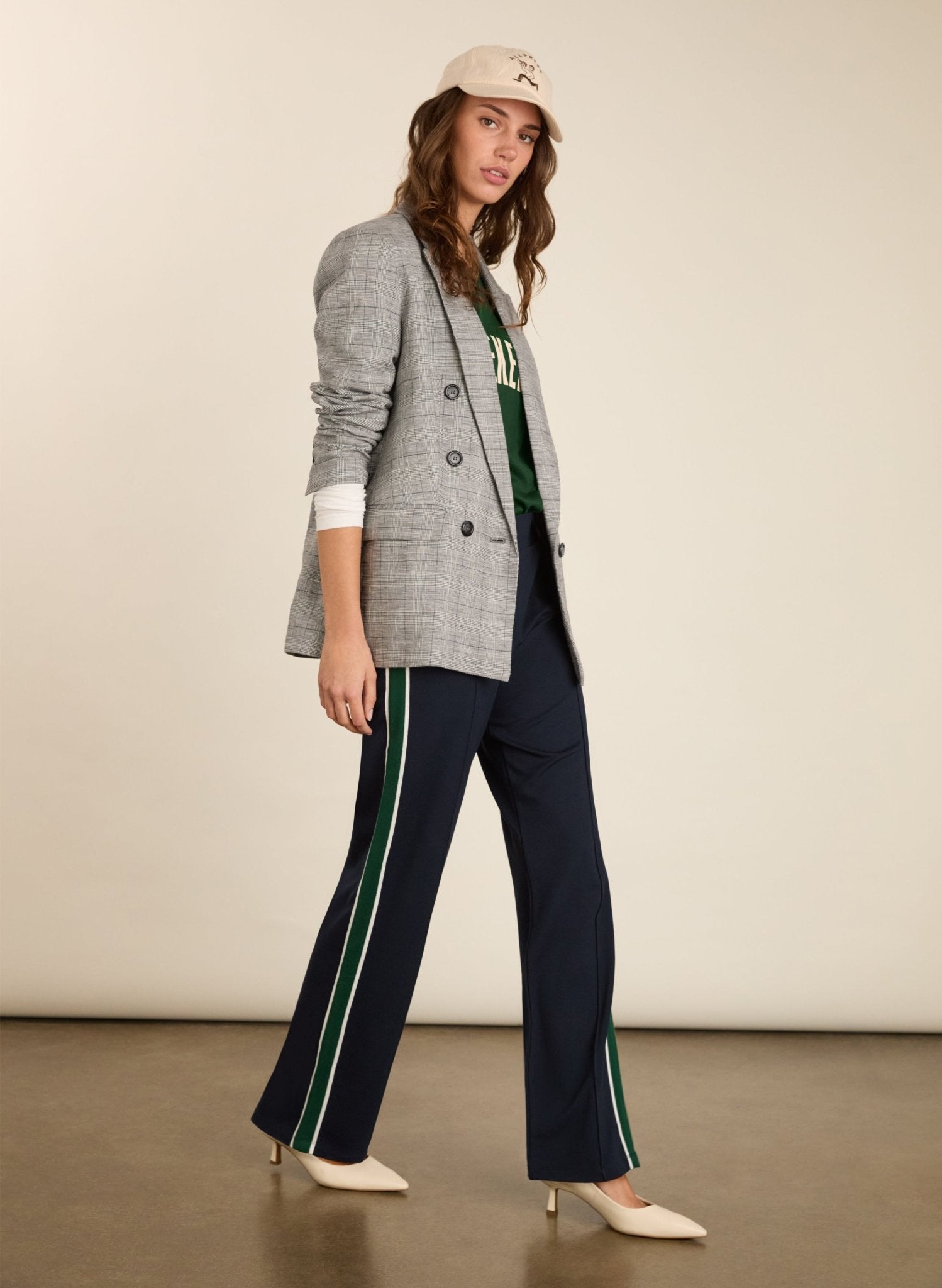 Lisa Side Stripe Trousers - Navy, Green & White Baukjen