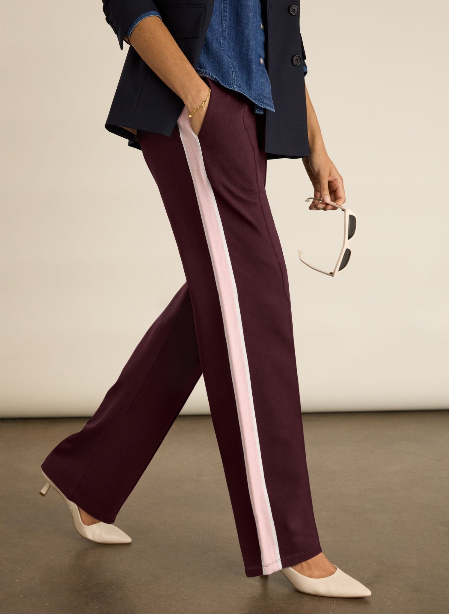 Lisa Side Stripe Trousers - Plum, Pink & White Baukjen