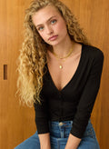 Lison V - Neck Button Through Top - Caviar Black Baukjen