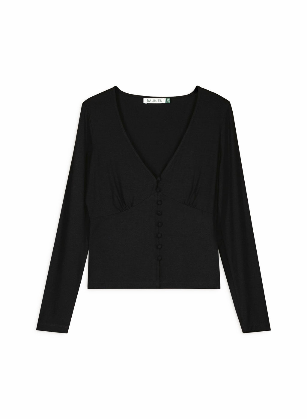 Lison V - Neck Button Through Top - Caviar Black Baukjen