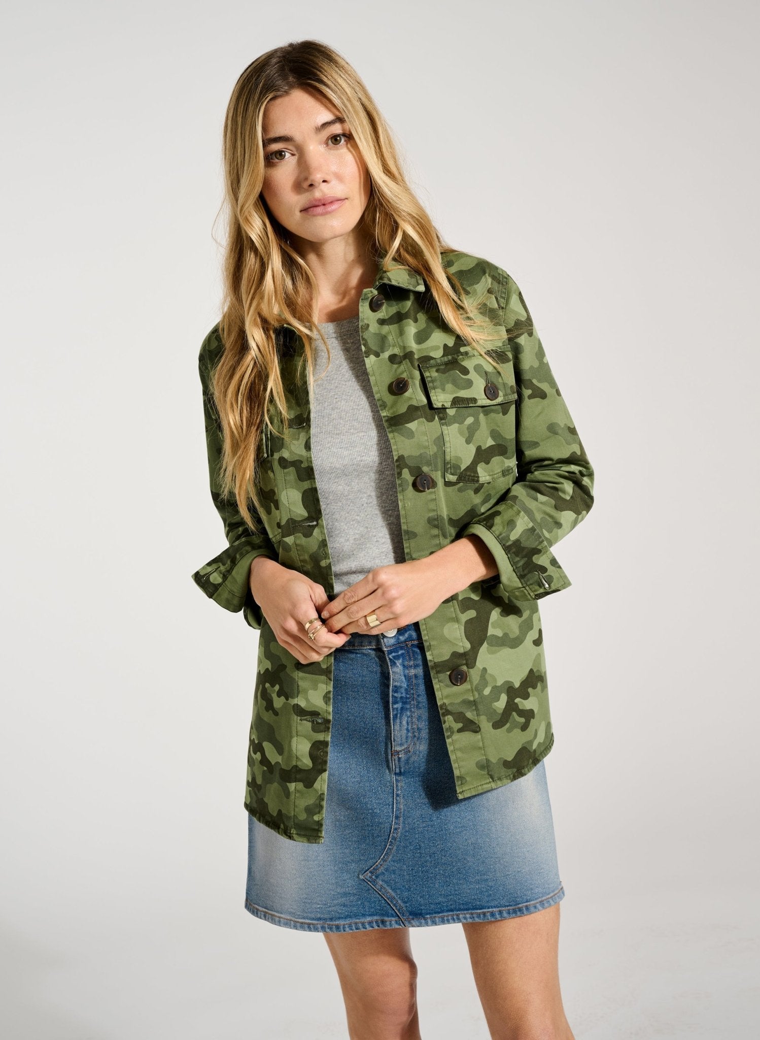 Liz Cotton Jacket - Khaki Camouflage Print Baukjen