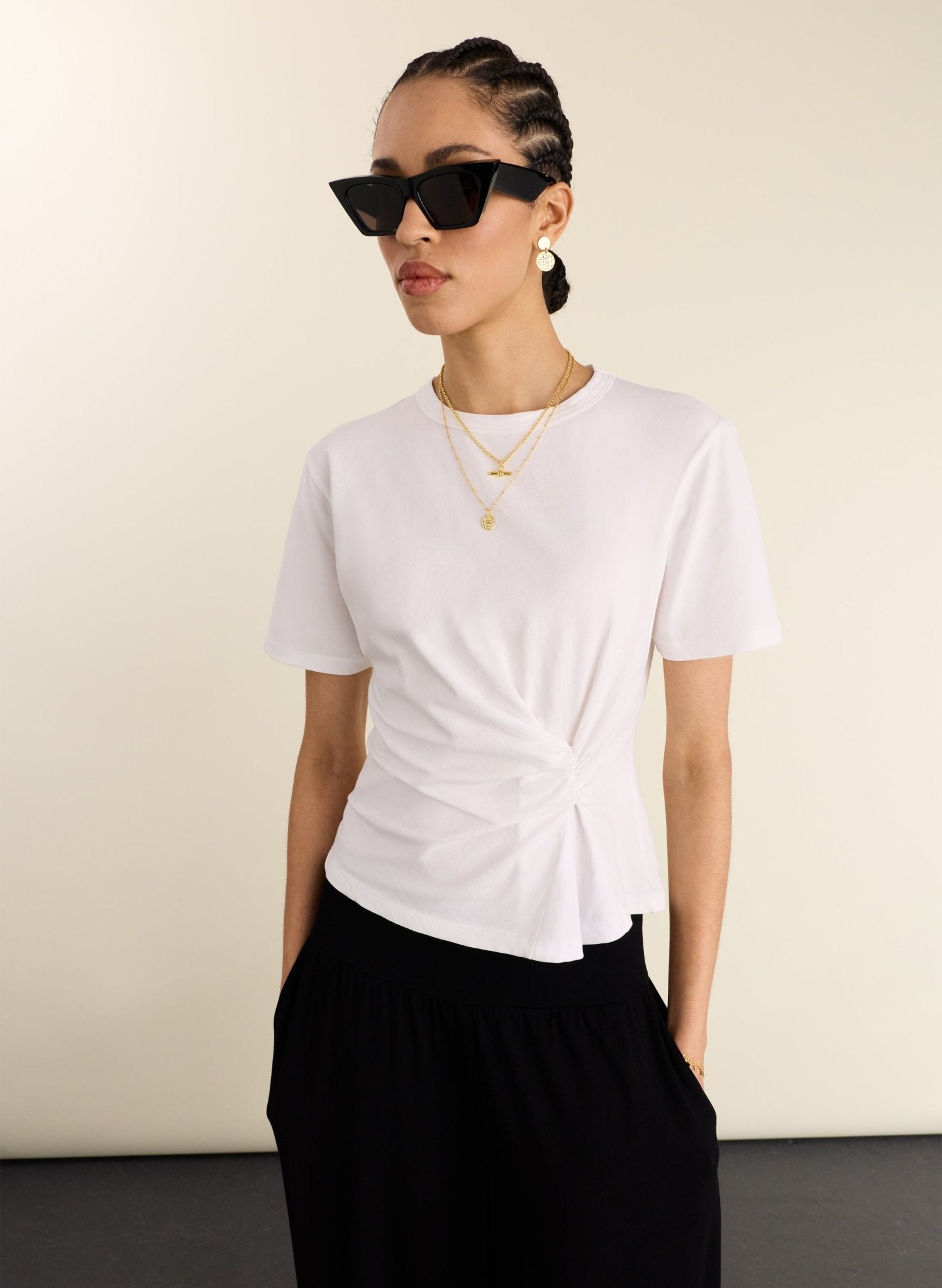 Lois Organic Draped Top - Pure White Baukjen